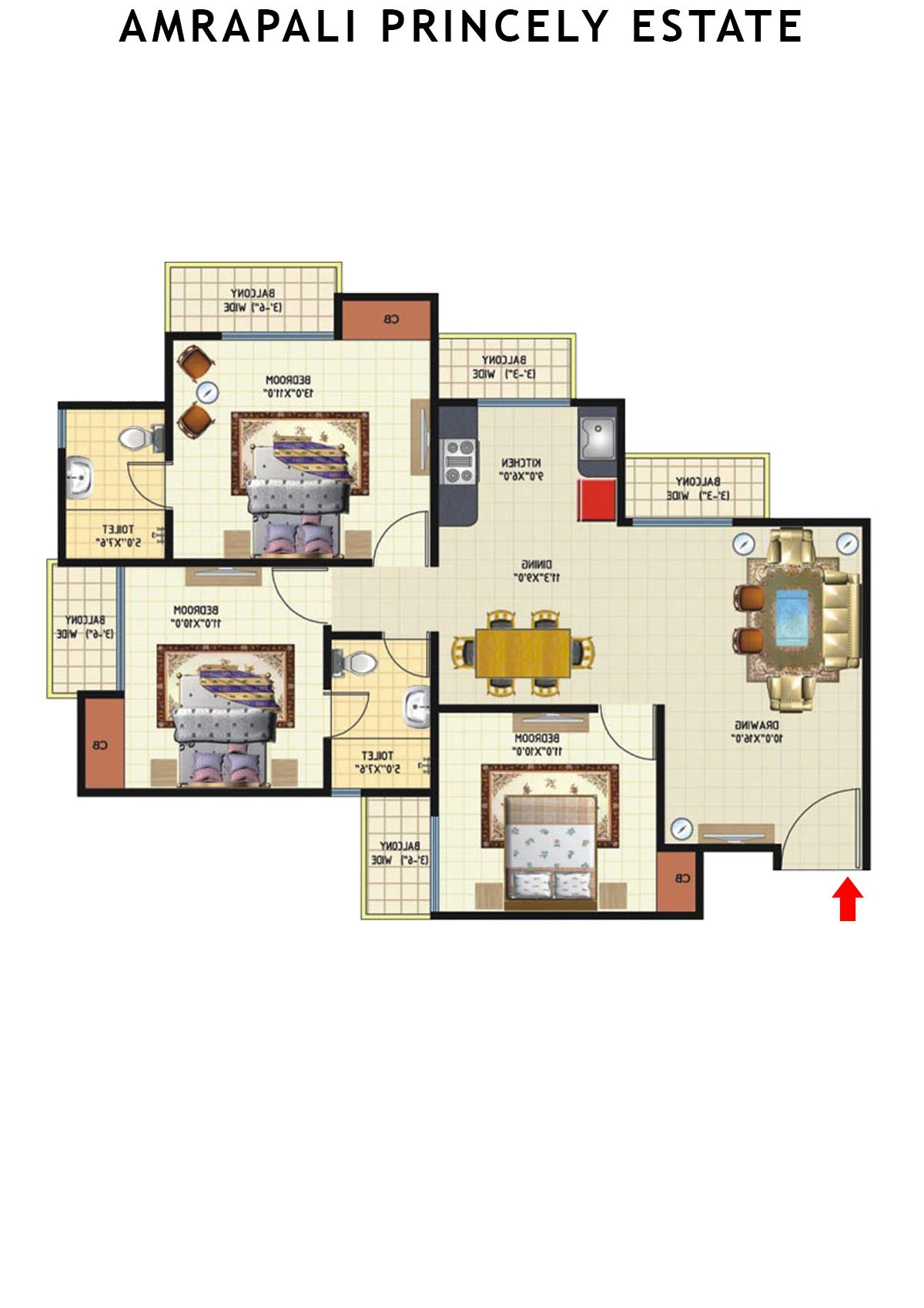 Amrapali Princely Estate Tower J Unit 1 Floor Plan
