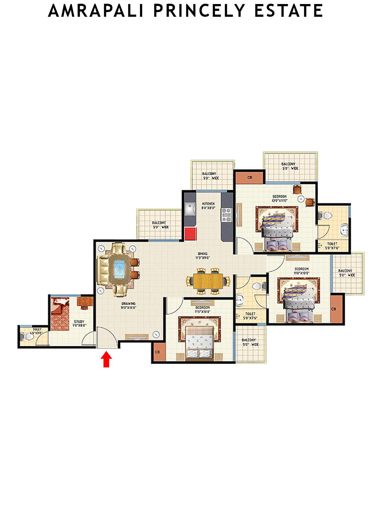 Amrapali Princely Estate Tower K Unit 4 Floor Plan