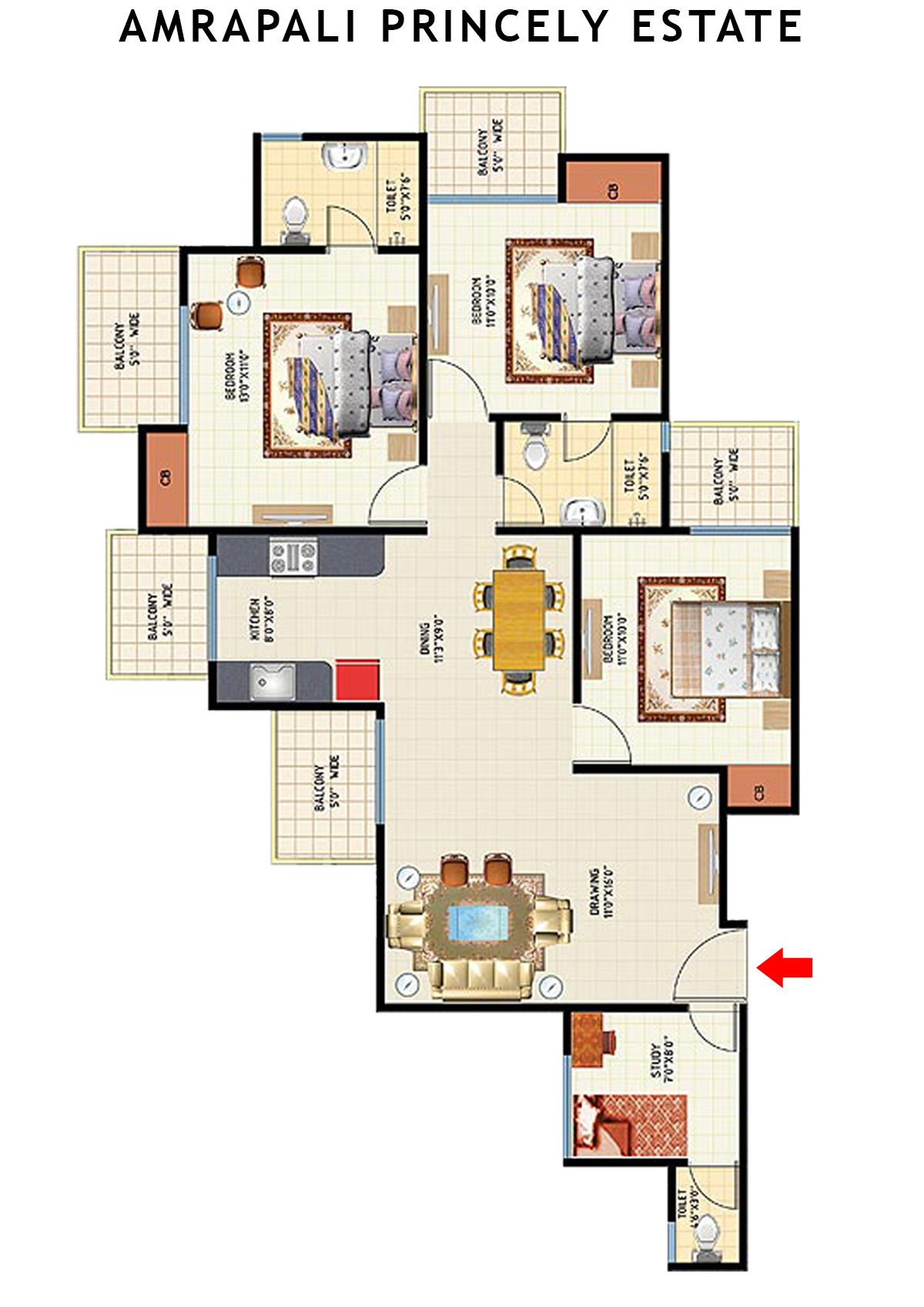 Amrapali Princely Estate Tower M Unit 3 Floor Plan