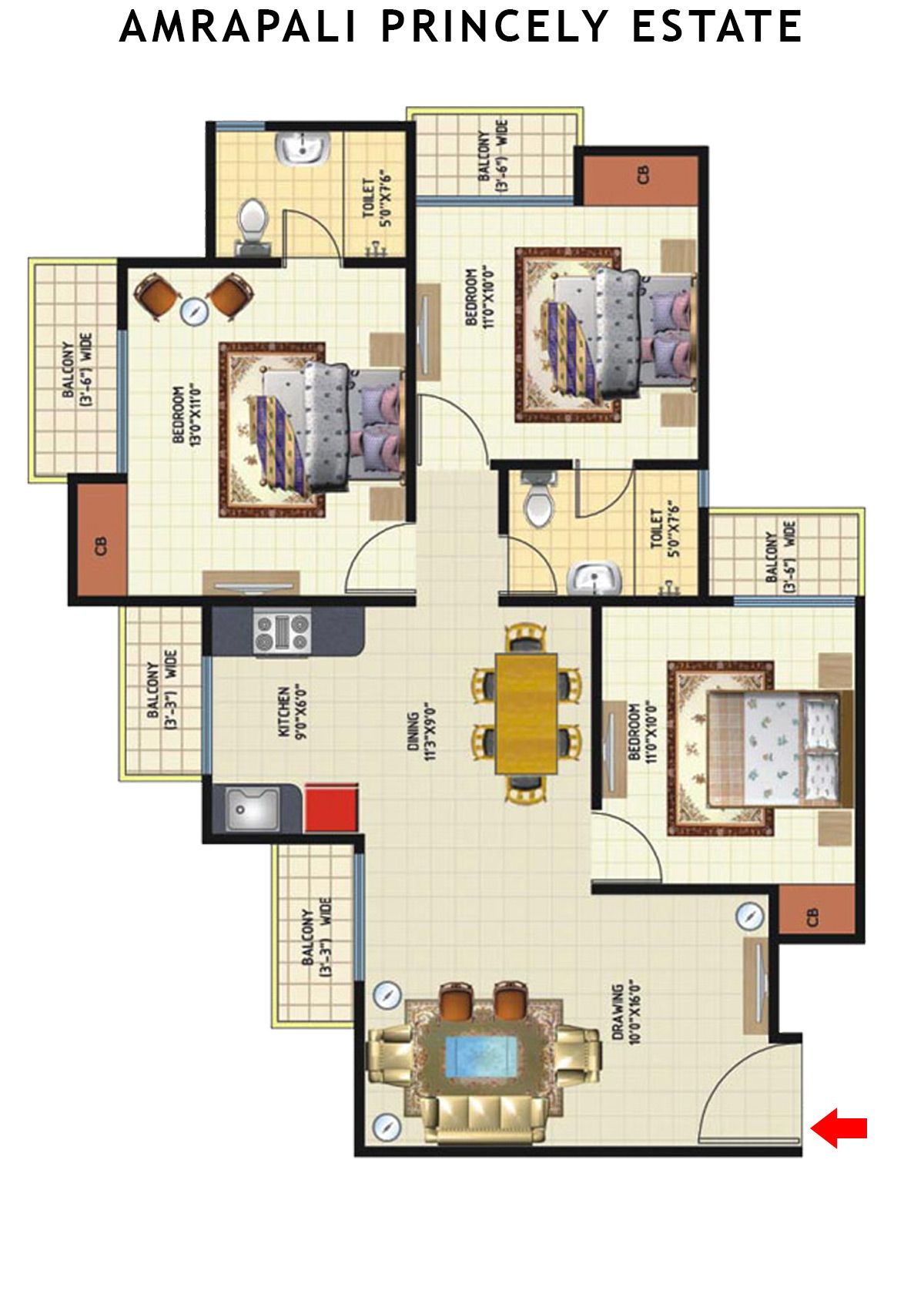 Amrapali Princely Estate Tower P Unit 3 Floor Plan