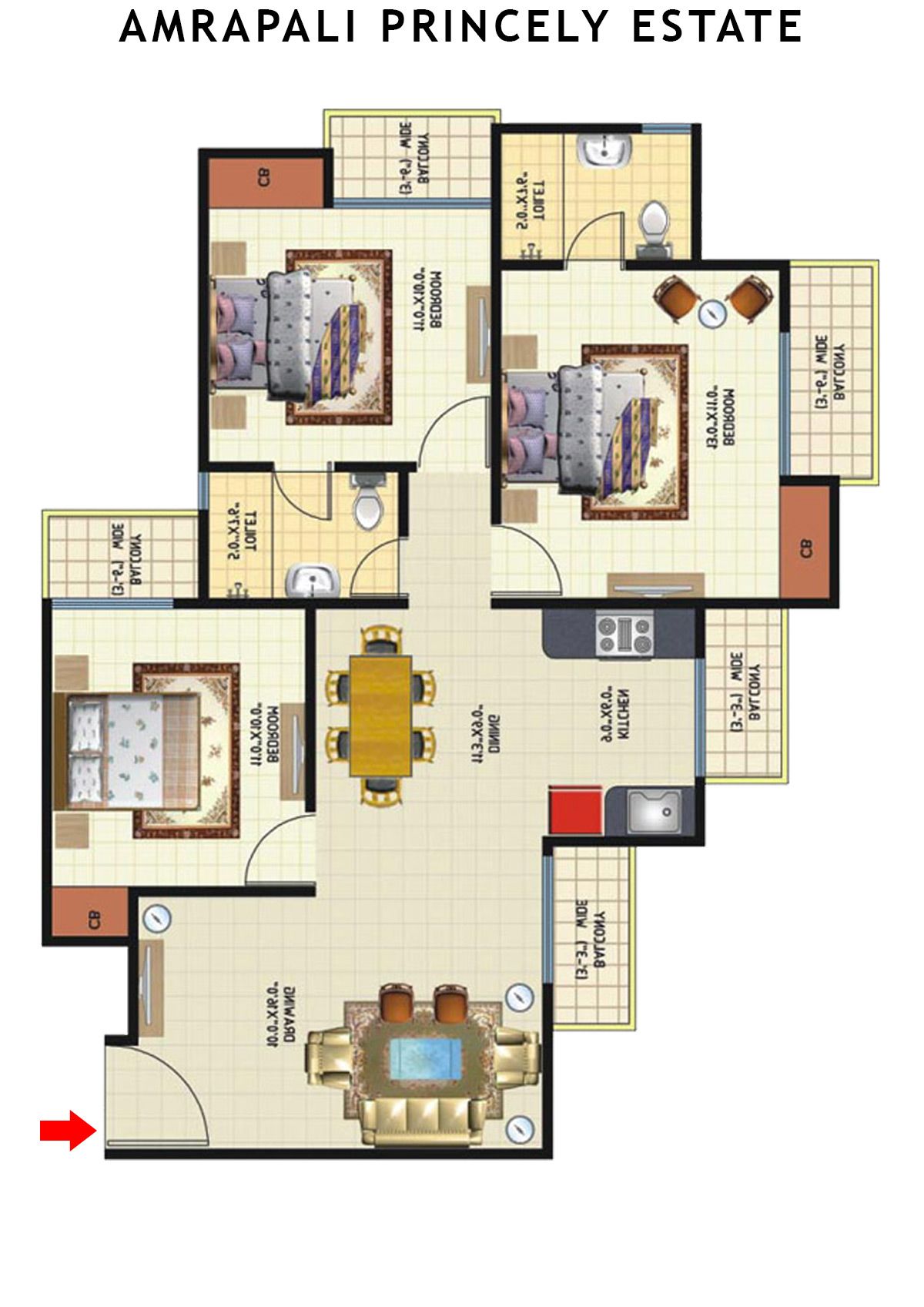 Amrapali Princely Estate Tower P Unit 4 Floor Plan
