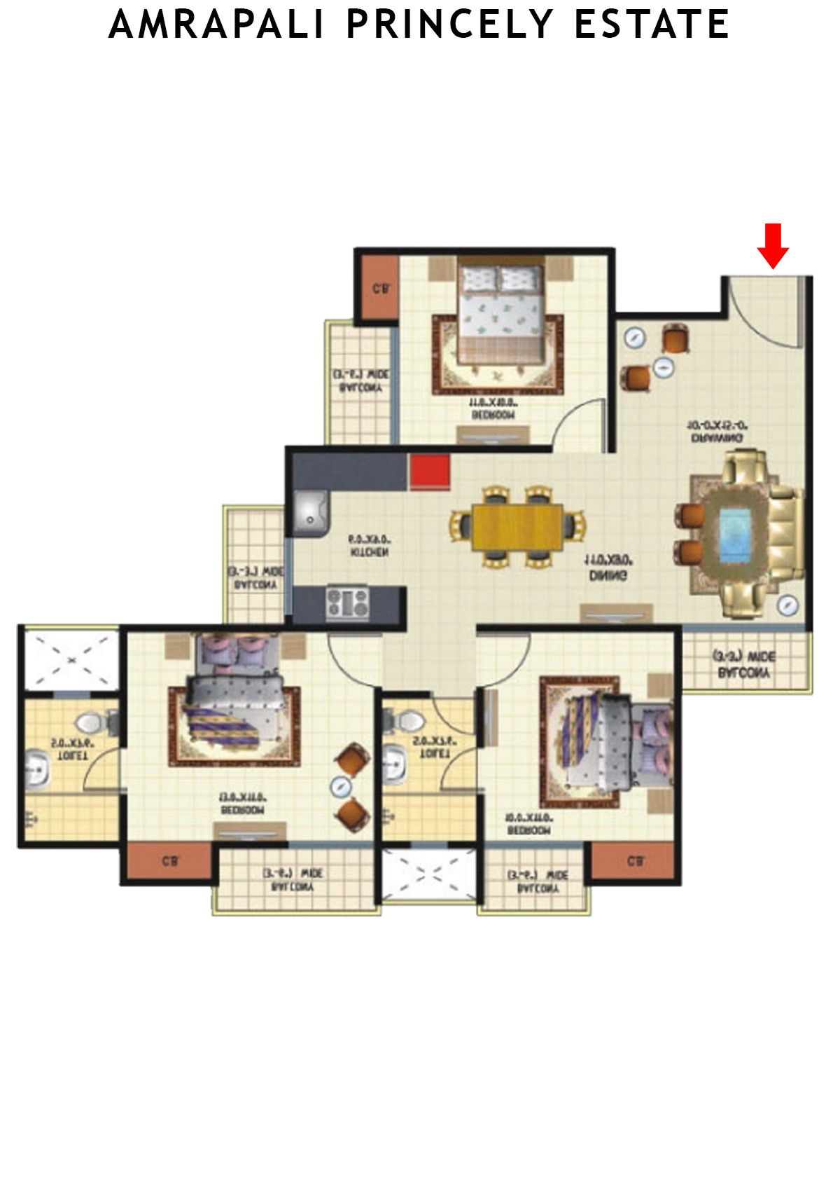 Amrapali Princely Estate Tower Q Unit 1 Floor Plan