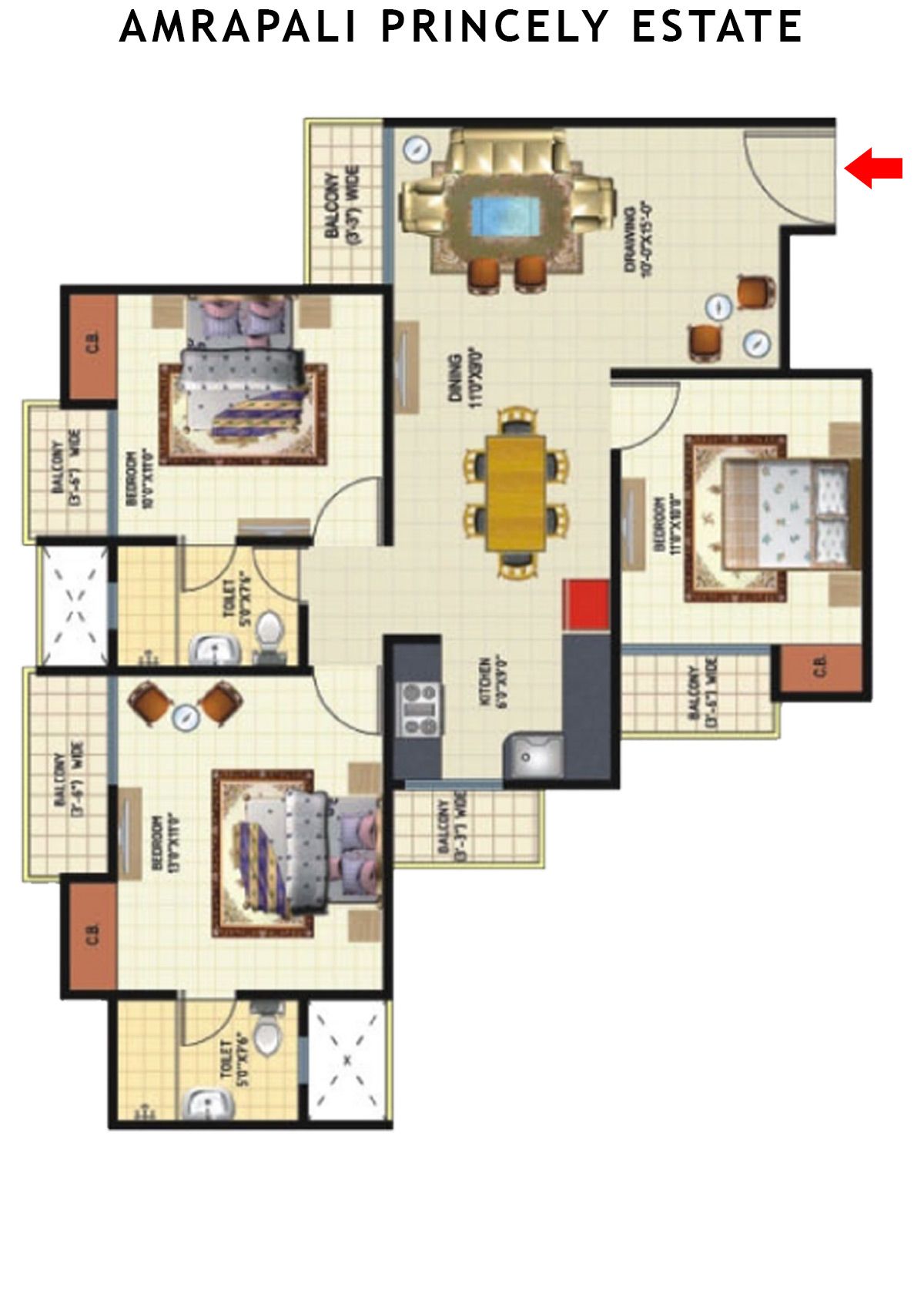 Amrapali Princely Estate Tower Q Unit 2 Floor Plan
