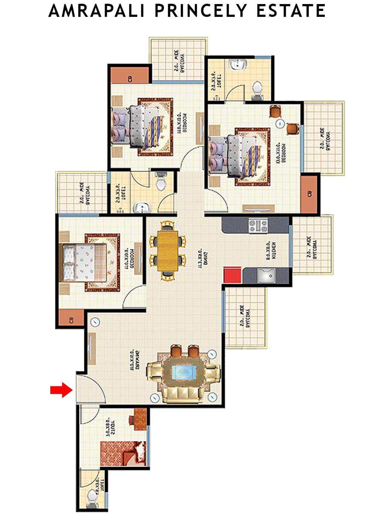 Amrapali Princely Estate Tower A Unit 1 Floor Plan