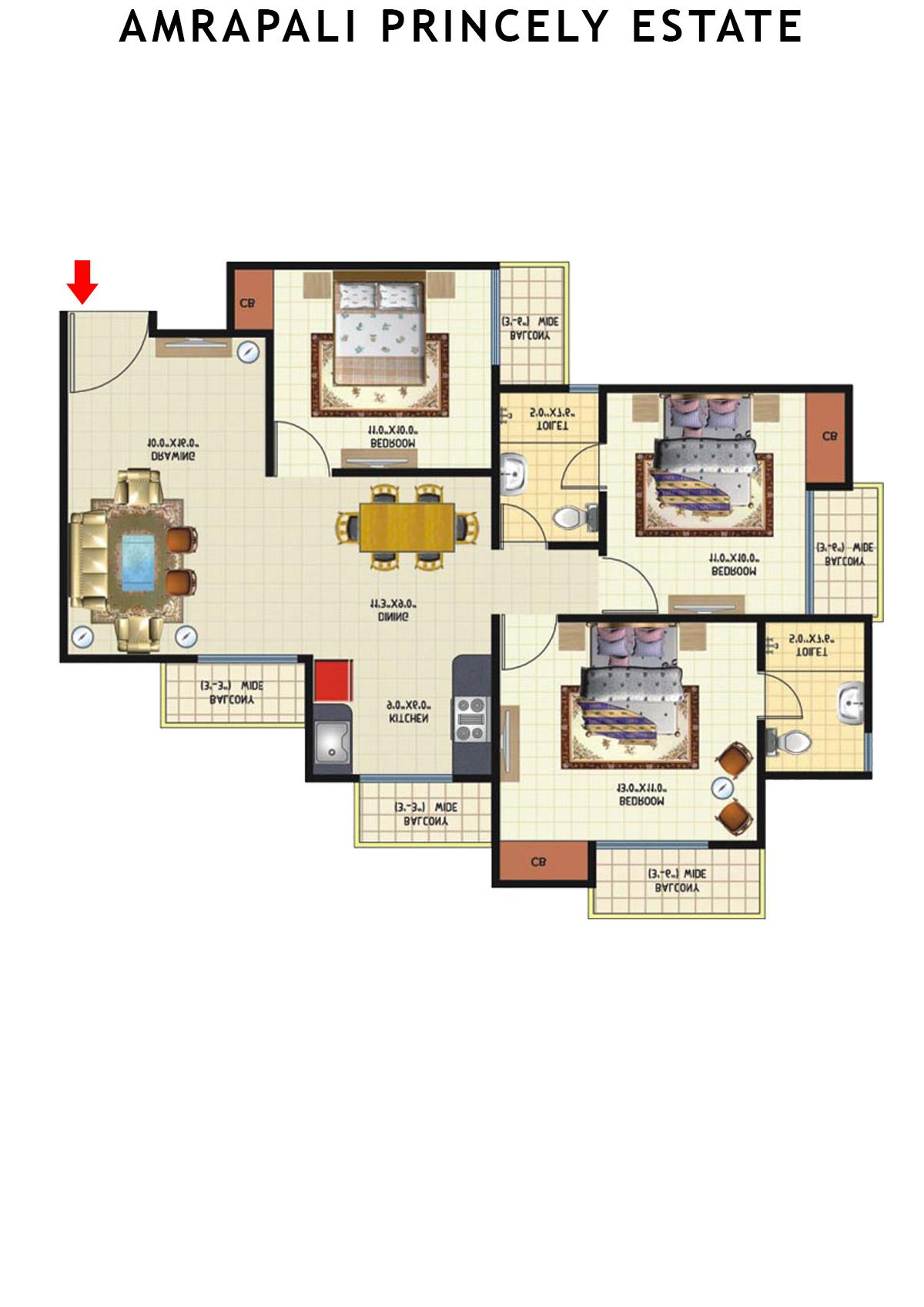 Amrapali Princely Estate Tower A Unit 3 Floor Plan