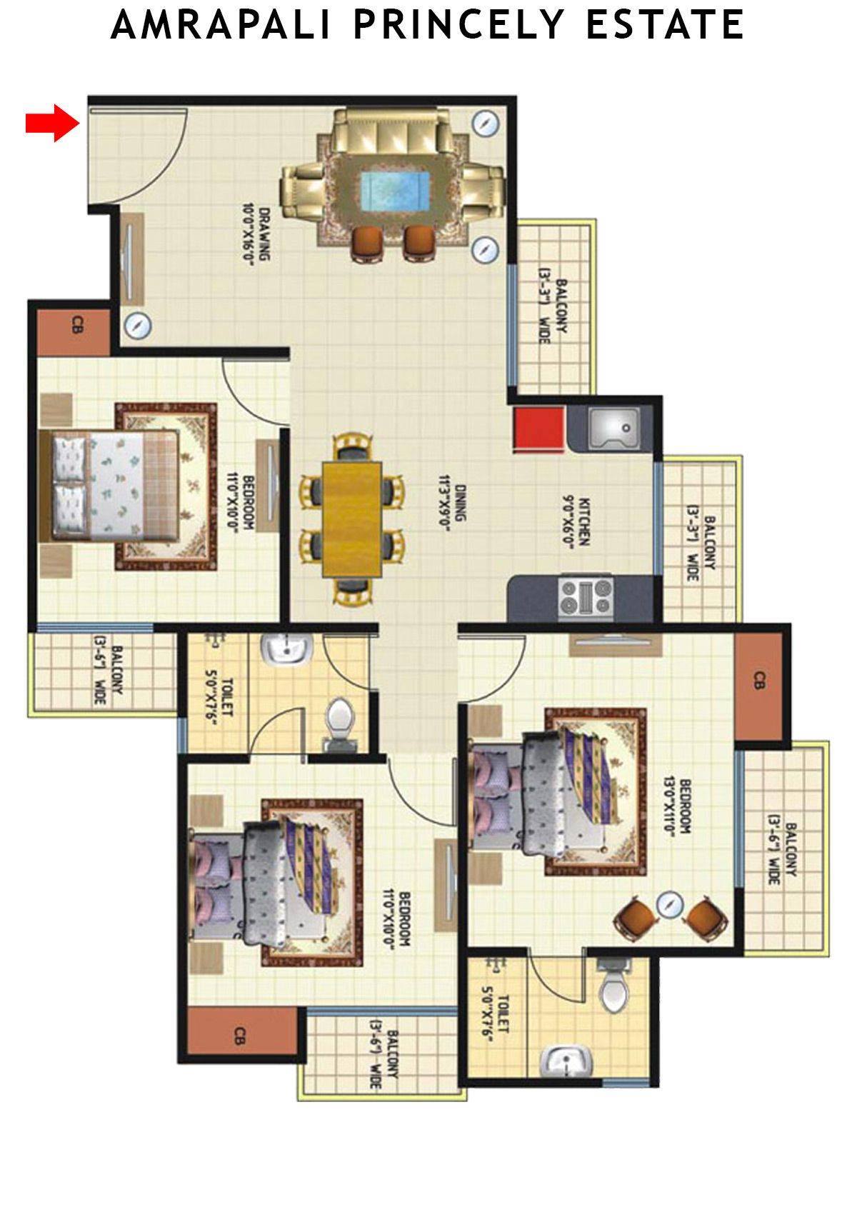 Amrapali Princely Estate Tower B Unit 3 Floor Plan