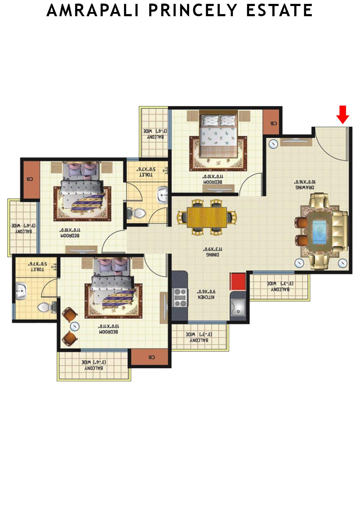 Amrapali Princely Estate Tower B Unit 5 Floor Plan
