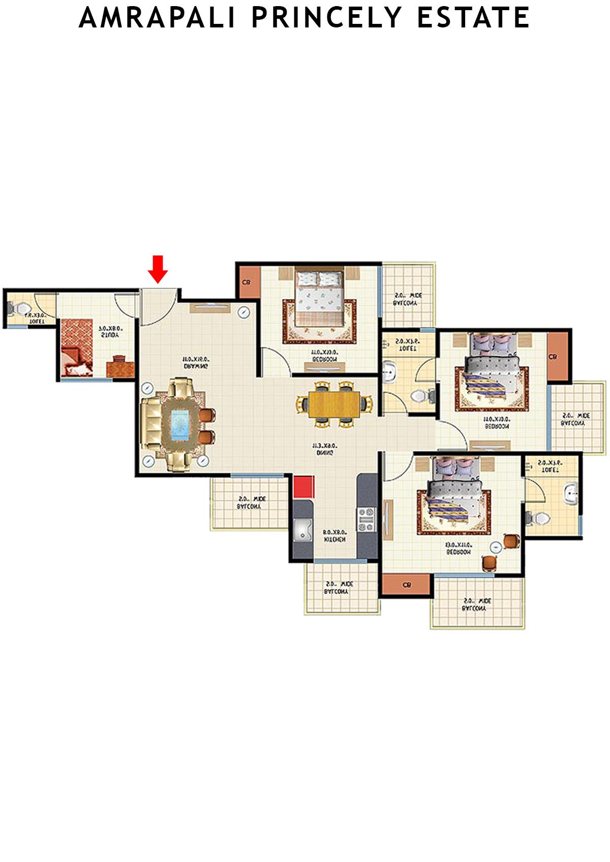 Amrapali Princely Estate Tower C Unit 1 Floor Plan