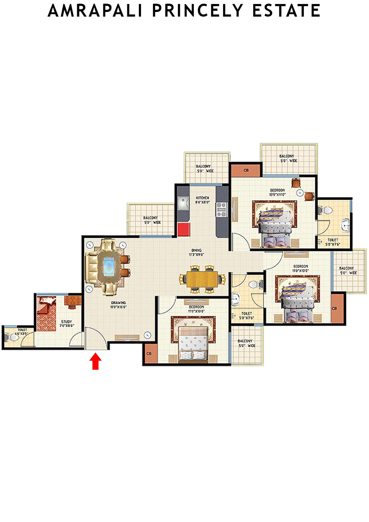Amrapali Princely Estate Tower C Unit 8 Floor Plan