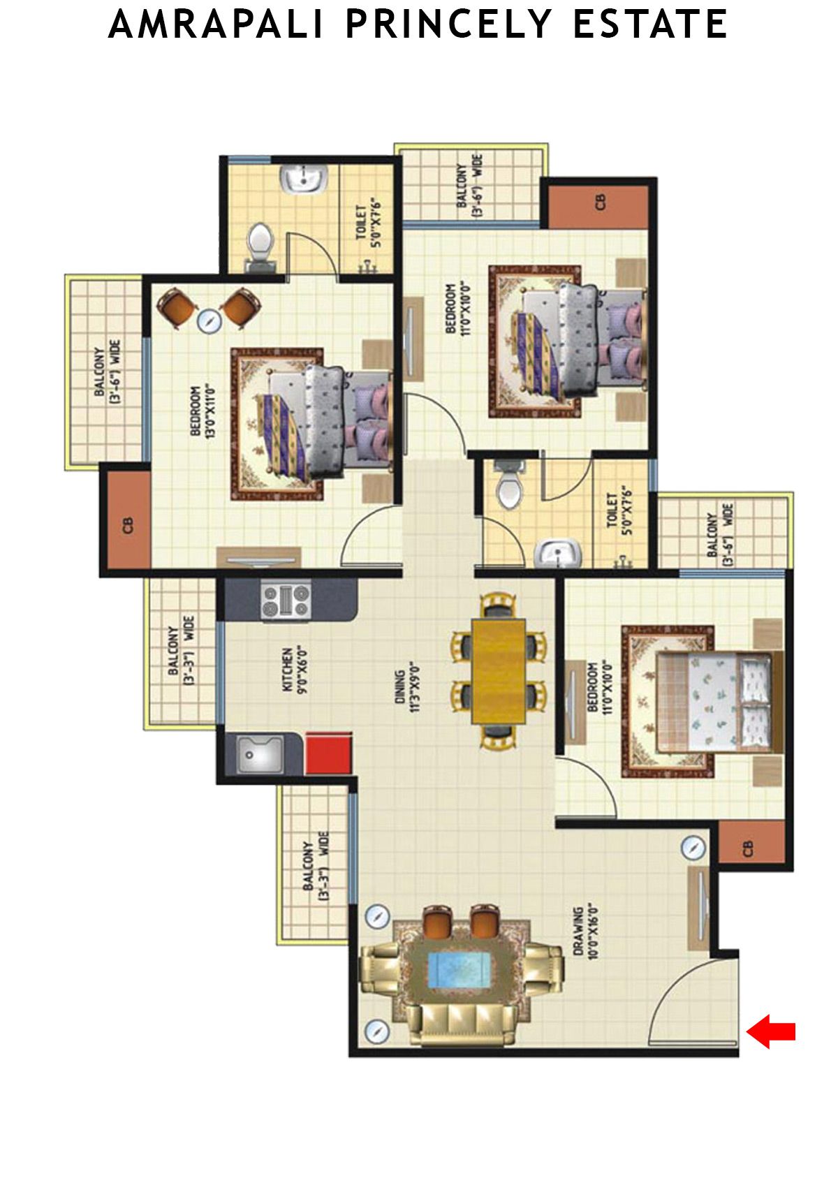 Amrapali Princely Estate Tower E Unit 6 Floor Plan