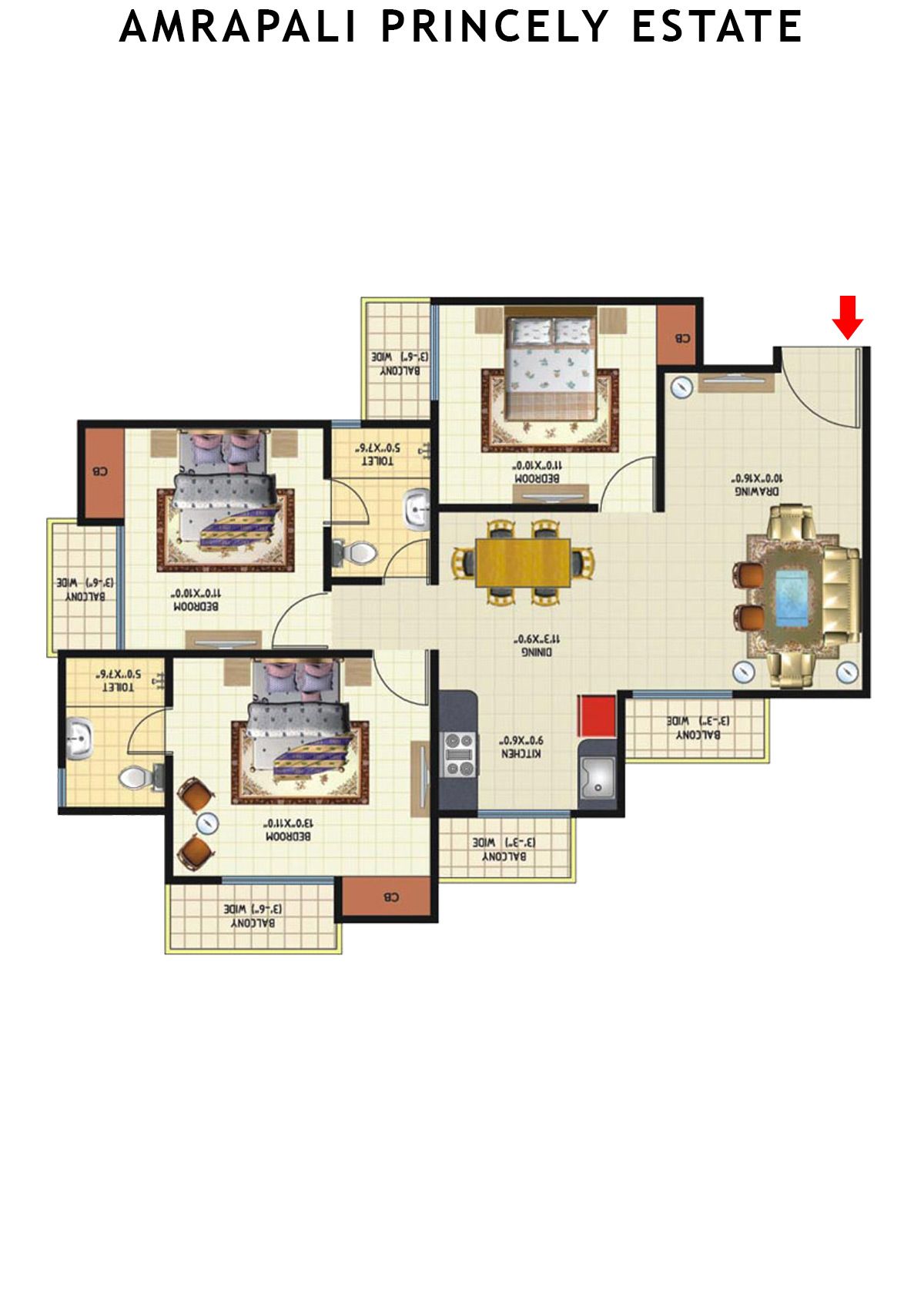 Amrapali Princely Estate Tower F Unit 2 Floor Plan