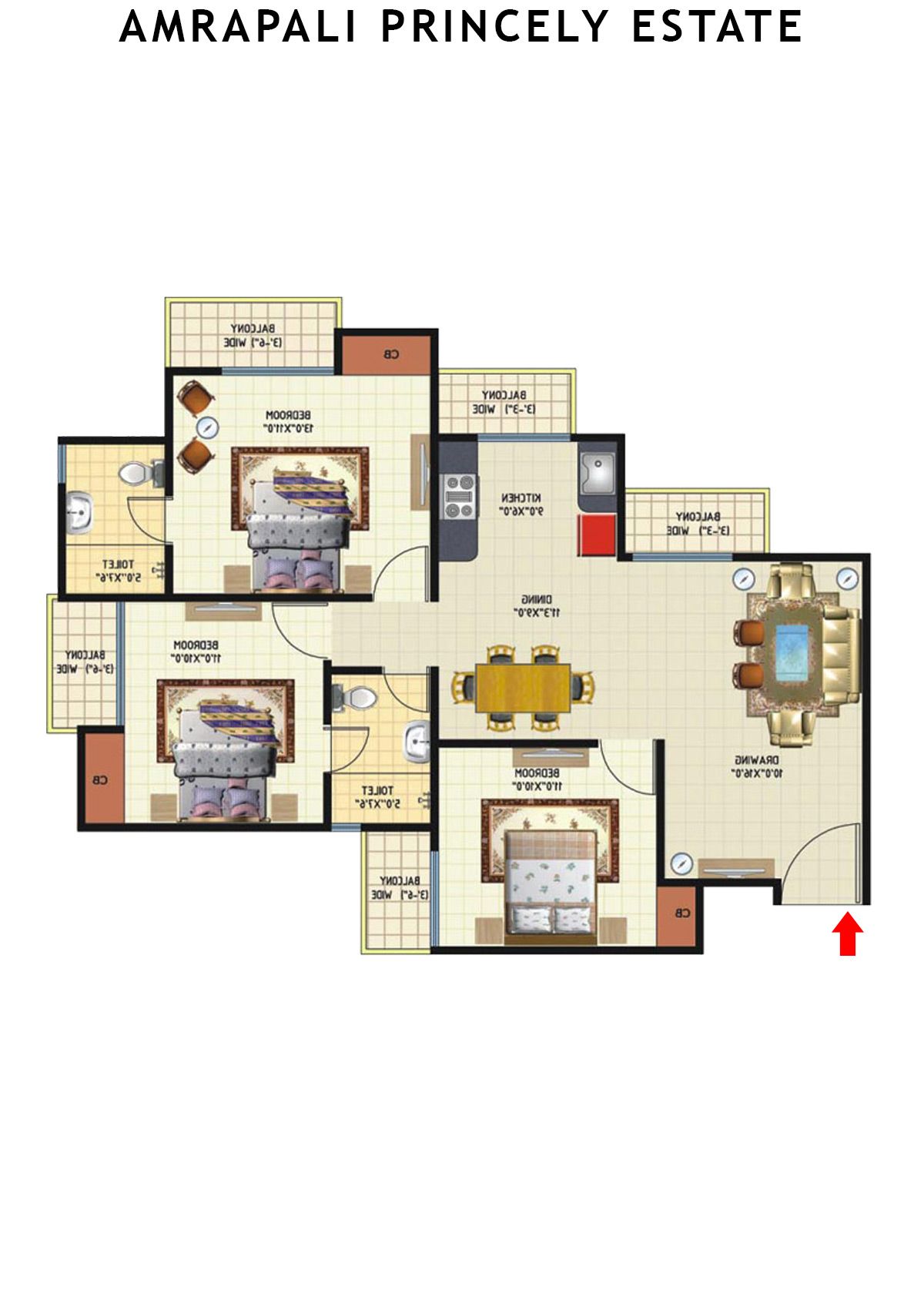 Amrapali Princely Estate Tower F Unit 3 Floor Plan
