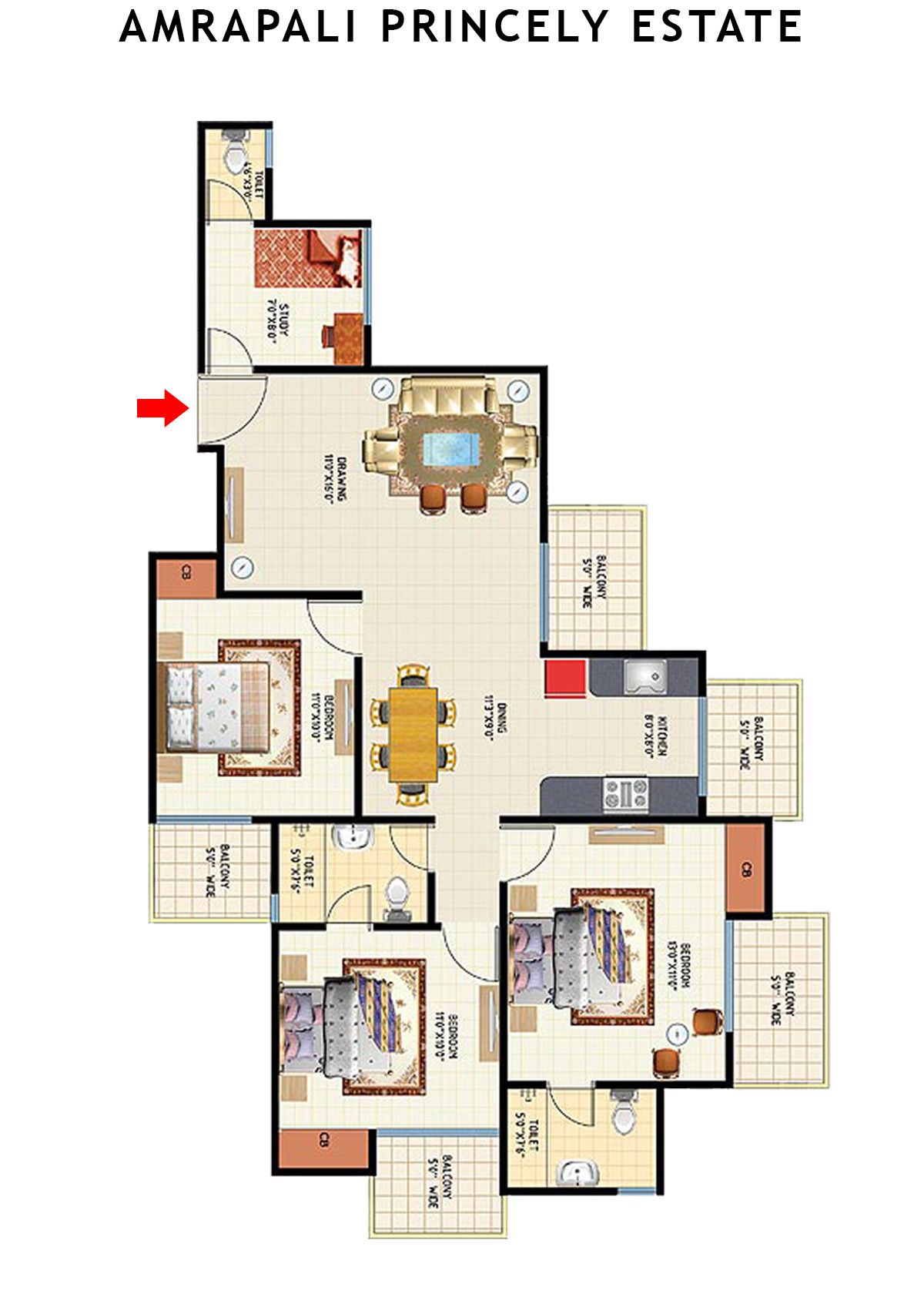 Amrapali Princely Estate Tower F Unit 8 Floor Plan