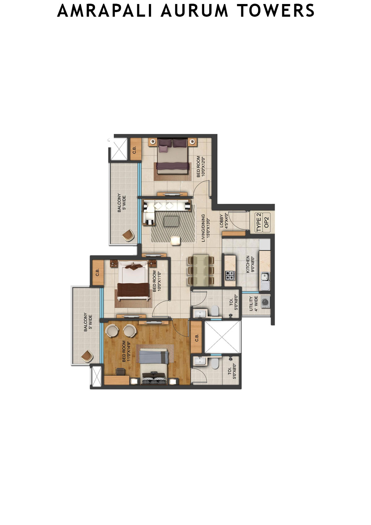 Amrapali Aurum Towers Tower APH3 Unit 3 Floor Plan