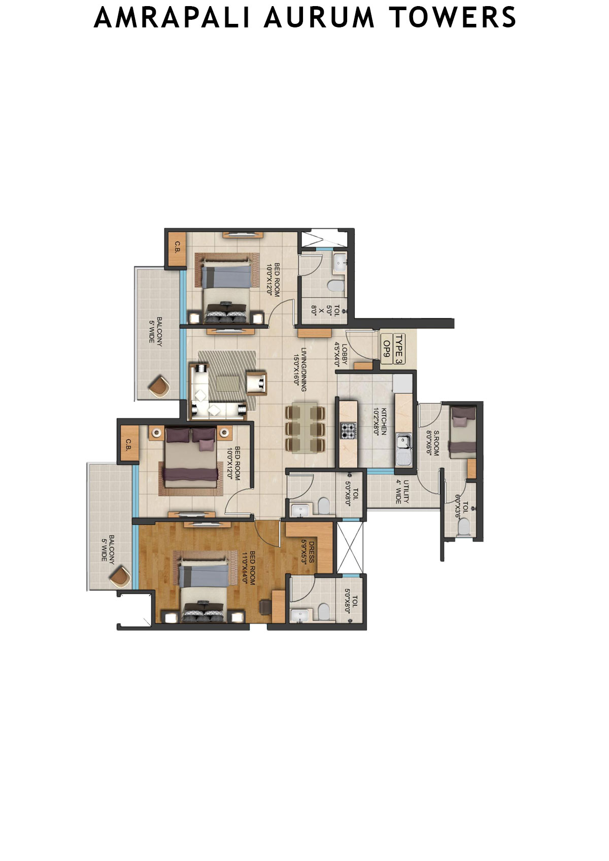Amrapali Aurum Towers Tower APH6 Unit 3 Floor Plan