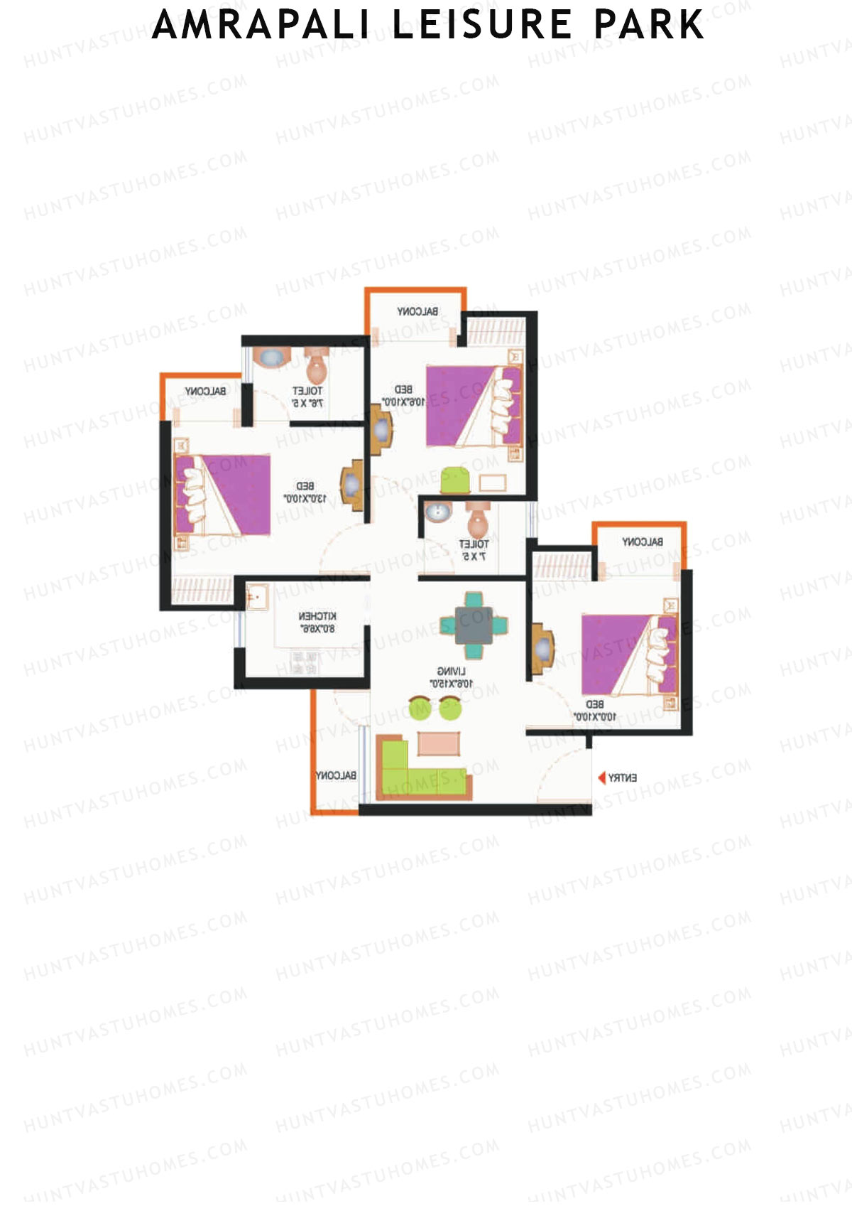 Amrapali Leisure Park, Tower A3, Unit 3, 3BHK, Super Area 1095   sq ft 