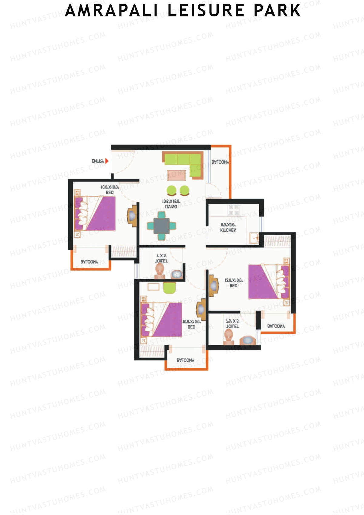 Amrapali Leisure Park, Tower A3, Unit 6, 3BHK, Super Area 1095   sq ft 