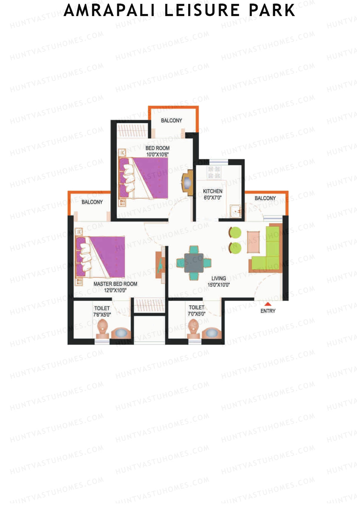 Amrapali Leisure Park, Tower B2, Unit 2, 2BHK, Super Area 815   sq ft 