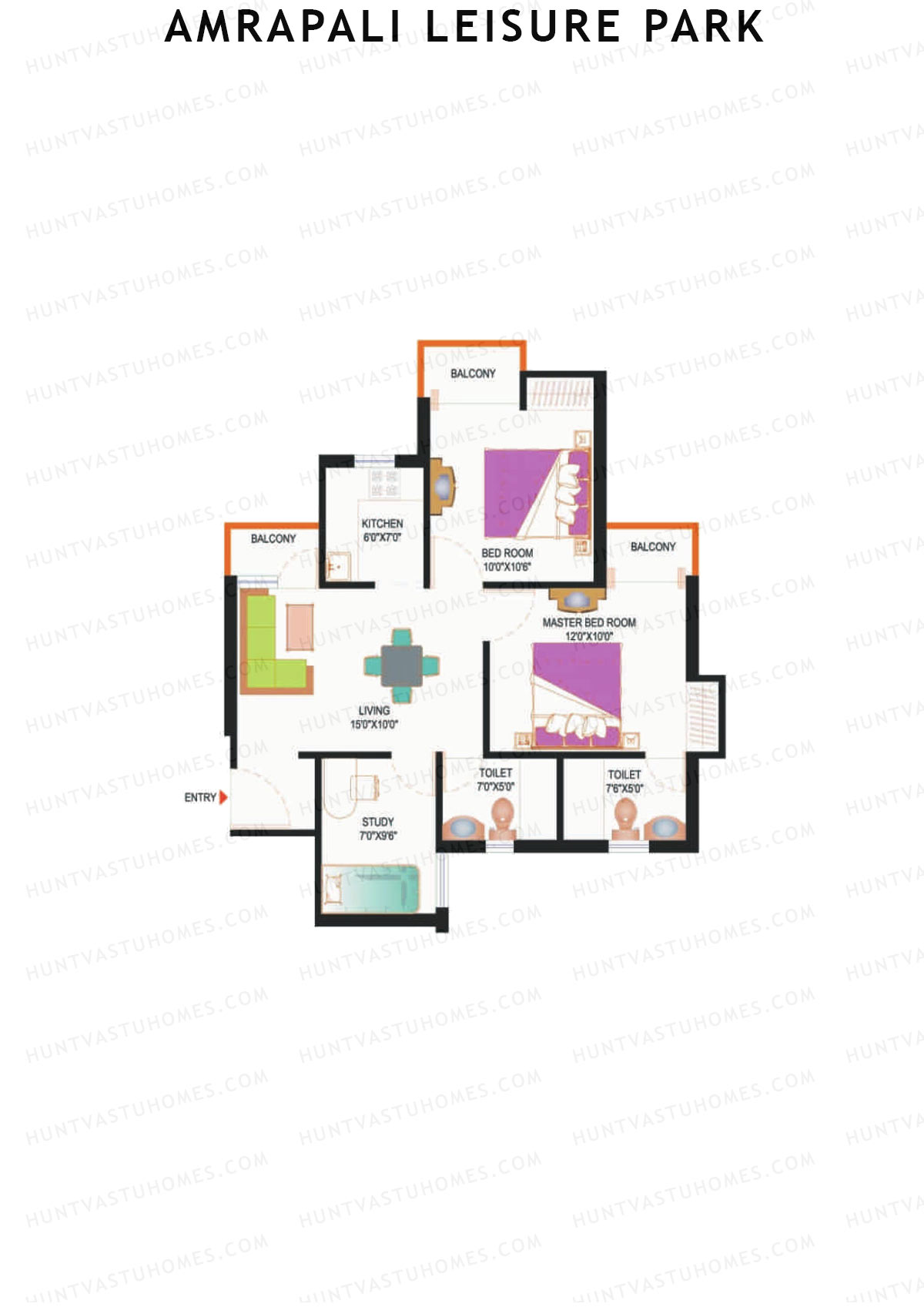 Amrapali Leisure Park, Tower B2, Unit 4, 2BHK, Super Area 925   sq ft 