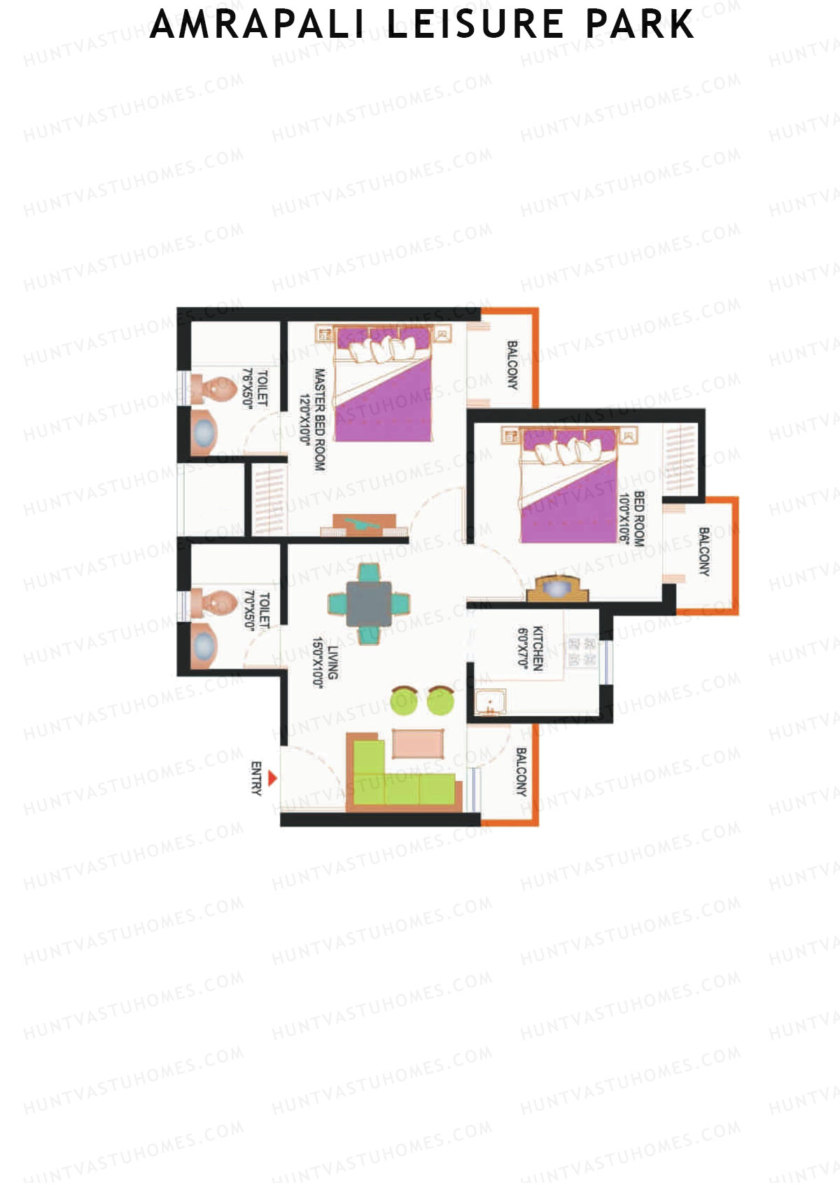 Amrapali Leisure Park, Tower C1, Unit 1, 2BHK, Super Area 815   sq ft 