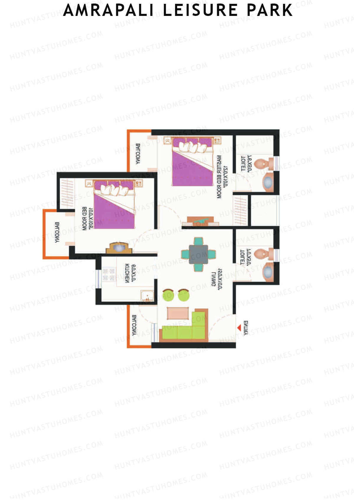 Amrapali Leisure Park, Tower C1, Unit 2, 2BHK, Super Area 815   sq ft 