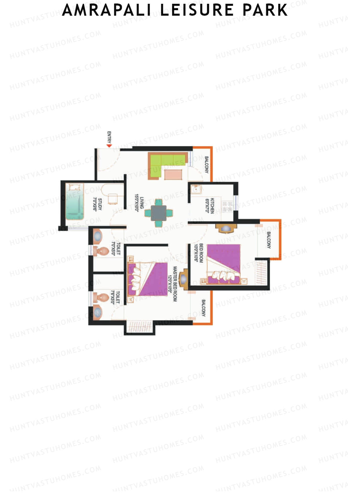 Amrapali Leisure Park, Tower C1, Unit 5, 2BHK, Super Area 925   sq ft 