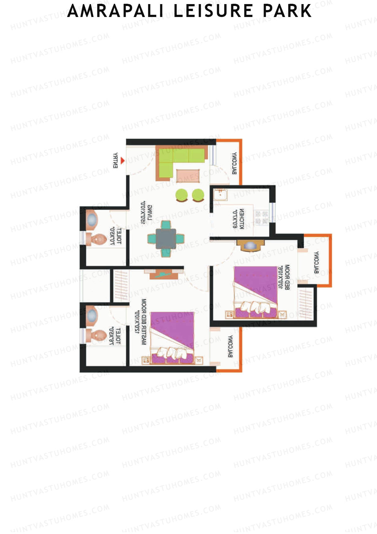 Amrapali Leisure Park, Tower C2, Unit 1, 2BHK, Super Area 815   sq ft 