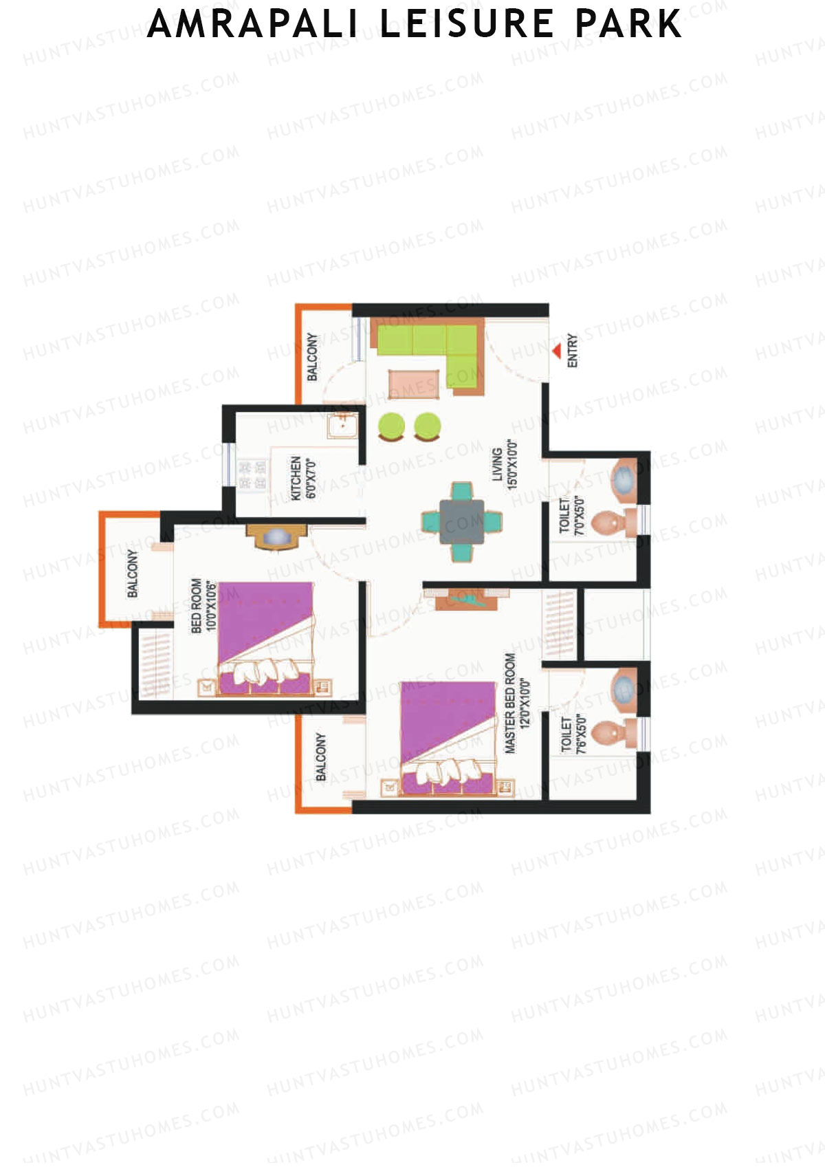 Amrapali Leisure Park, Tower C2, Unit 2, 2BHK, Super Area 815   sq ft 