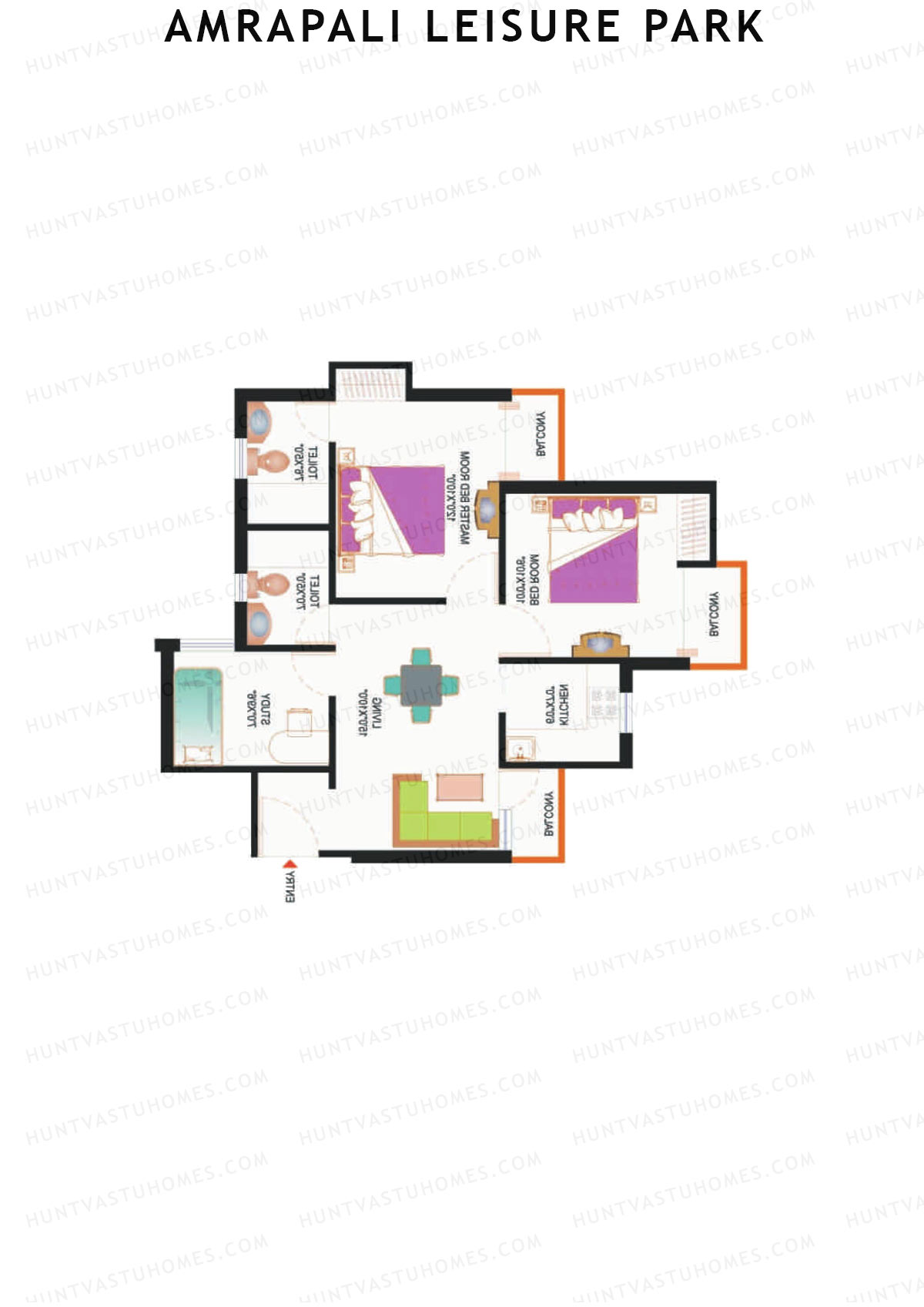 Amrapali Leisure Park, Tower C2, Unit 5, 2BHK, Super Area 925   sq ft 
