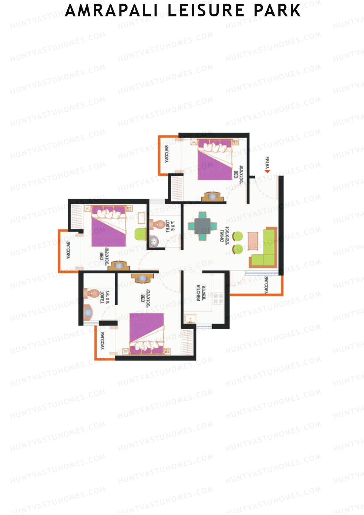 Amrapali Leisure Park, Tower C3, Unit 3, 3BHK, Super Area 1095   sq ft 