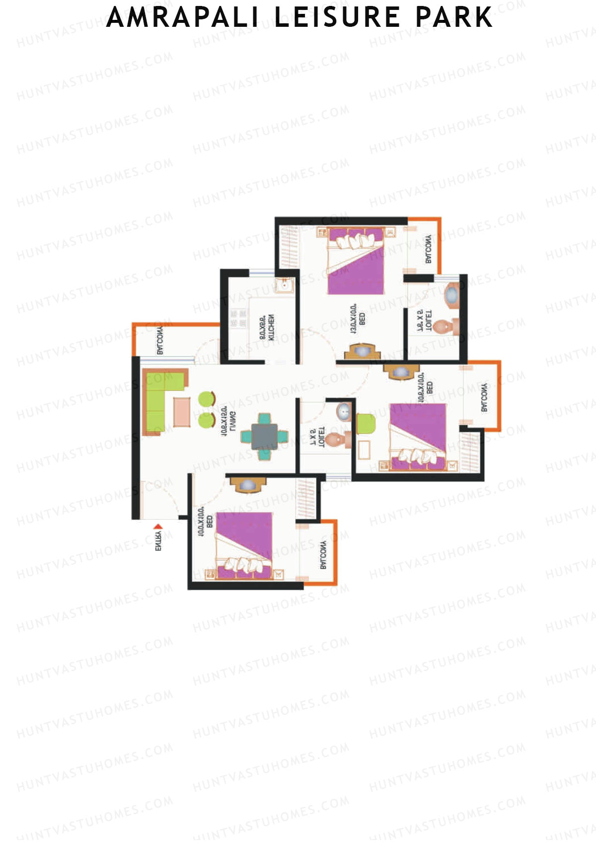 Amrapali Leisure Park, Tower C3, Unit 6, 3BHK, Super Area 1095   sq ft 