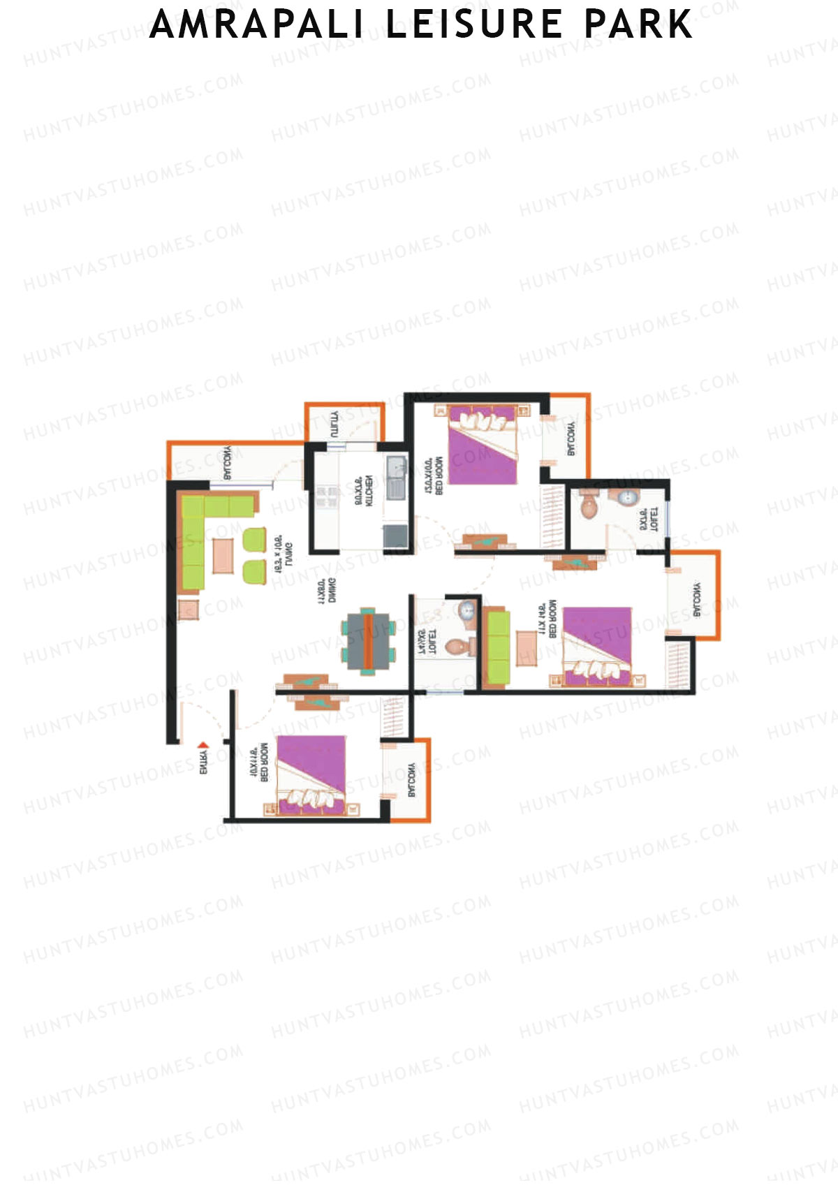Amrapali Leisure Park, Tower E1, Unit 2, 3BHK, Super Area 1380   sq ft 