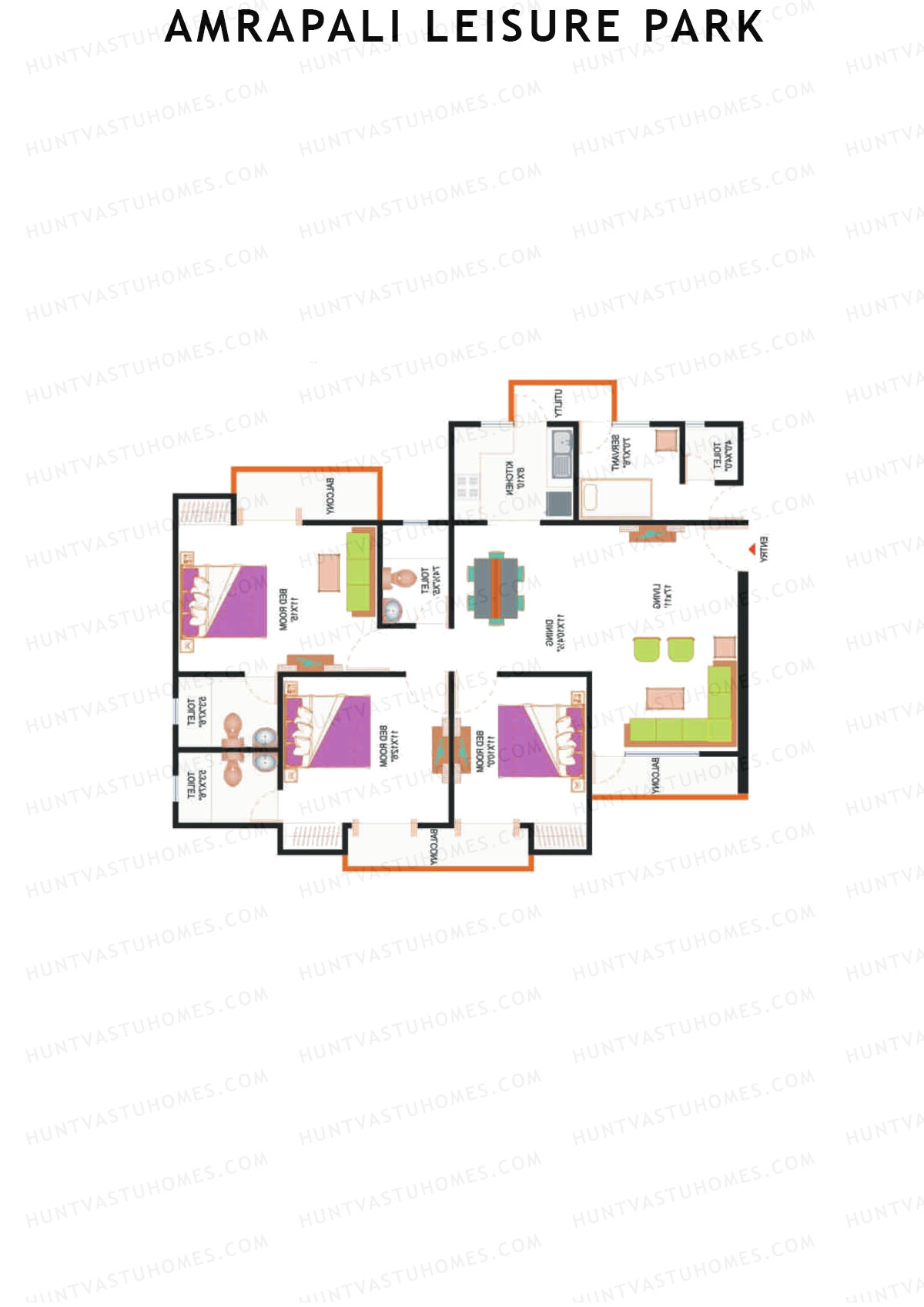 Amrapali Leisure Park, Tower E1, Unit 5 (Type 1), 3BHK, Super Area 1650   sq ft 