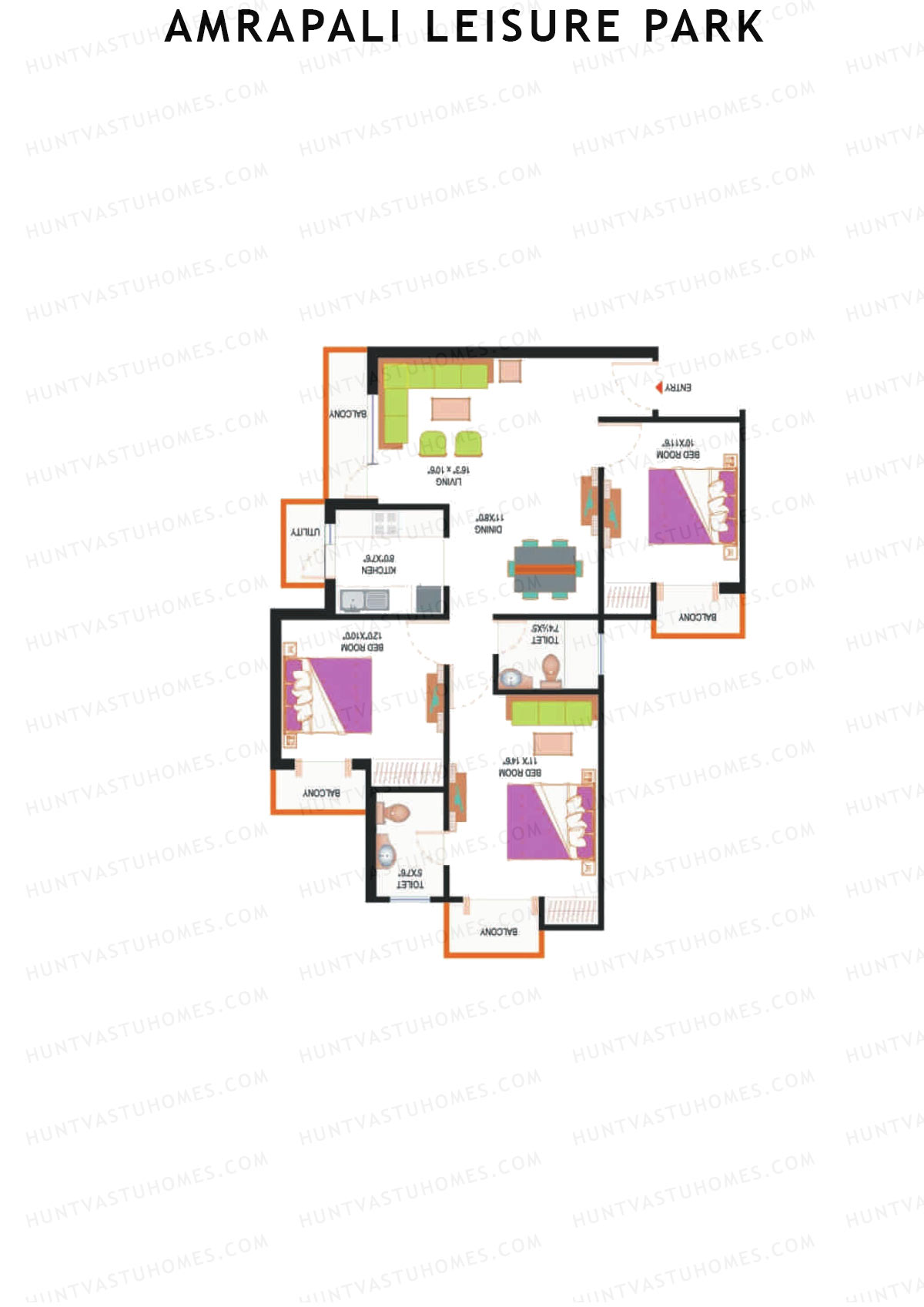 Amrapali Leisure Park, Tower E2, Unit 4, 3BHK, Super Area 1380   sq ft 
