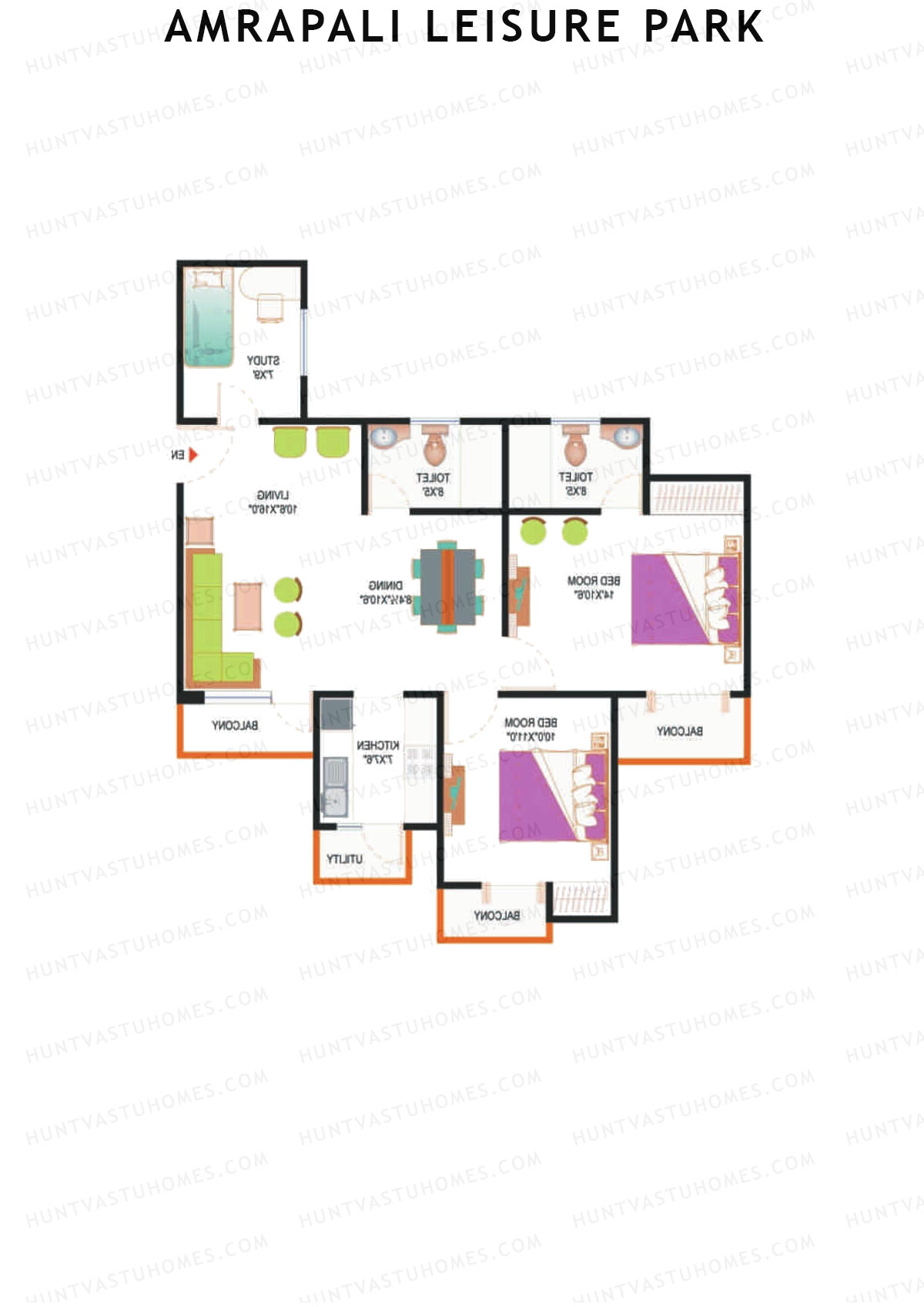 Amrapali Leisure Park, Tower E2, Unit 5, 2BHK, Super Area 1175   sq ft 