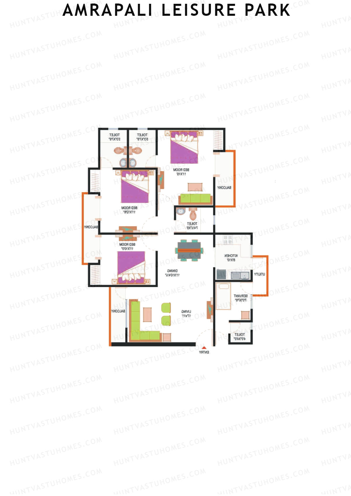 Amrapali Leisure Park, Tower E4, Unit 1 (Type 1), 3BHK, Super Area 1650   sq ft 