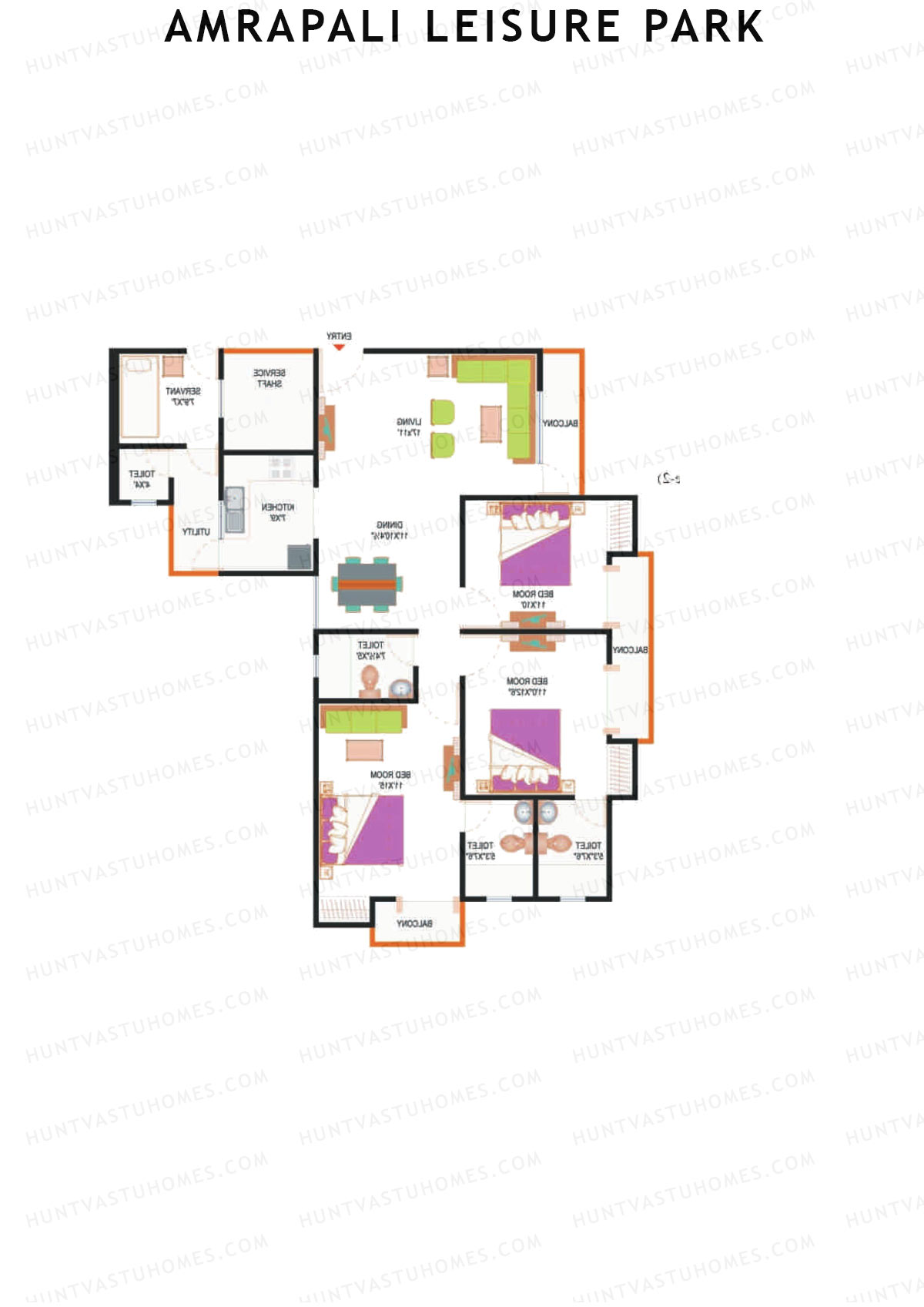 Amrapali Leisure Park, Tower E4, Unit 4 (Type 2), 3BHK, Super Area 1650   sq ft 