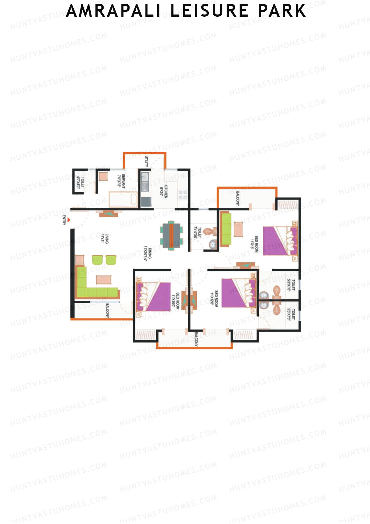 Amrapali Leisure Park, Tower E4, Unit 5 (Type 1), 3BHK, Super Area 1650   sq ft 