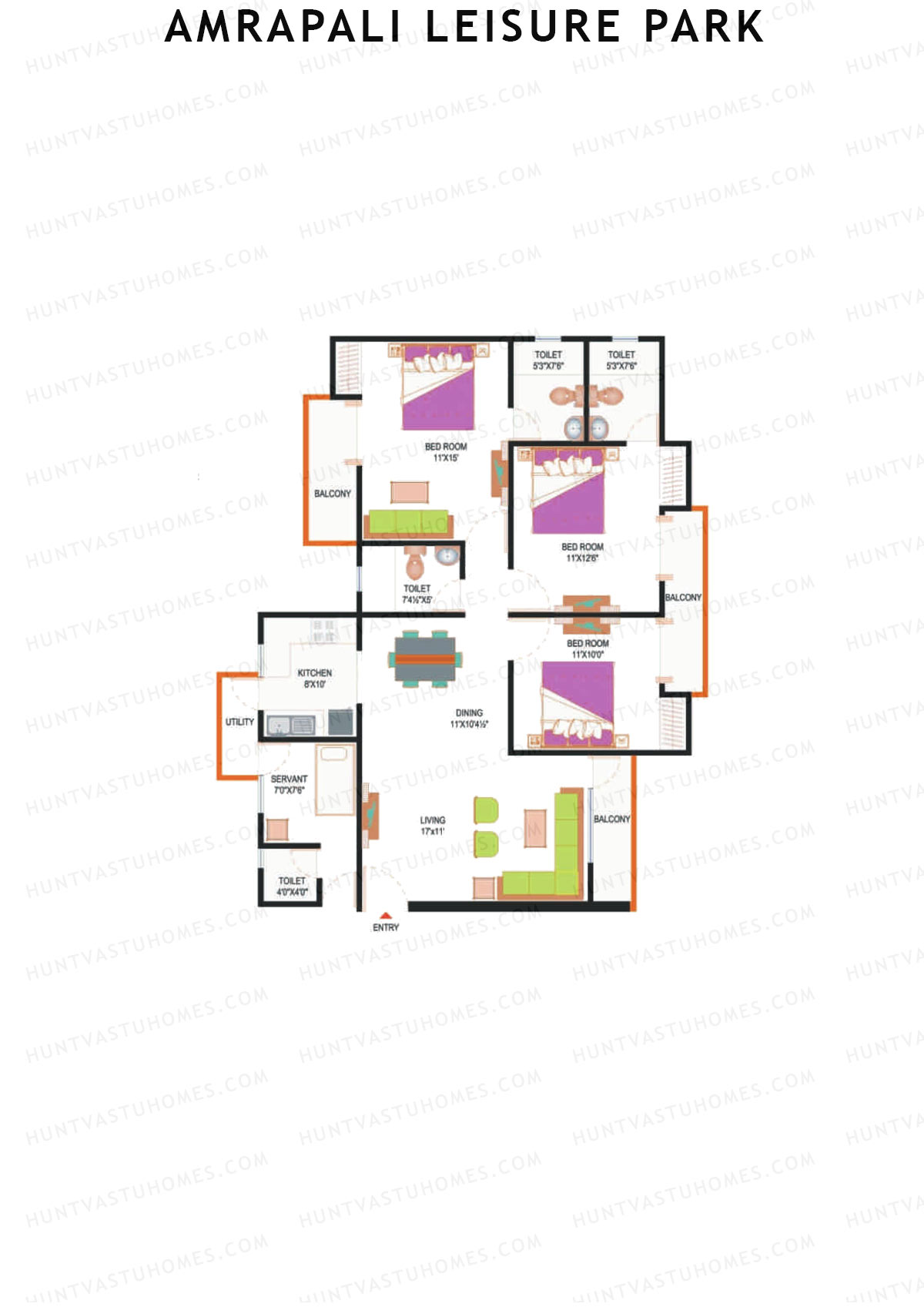 Amrapali Leisure Park, Tower F1, Unit 1 (Type 1), 3BHK, Super Area 1650   sq ft 