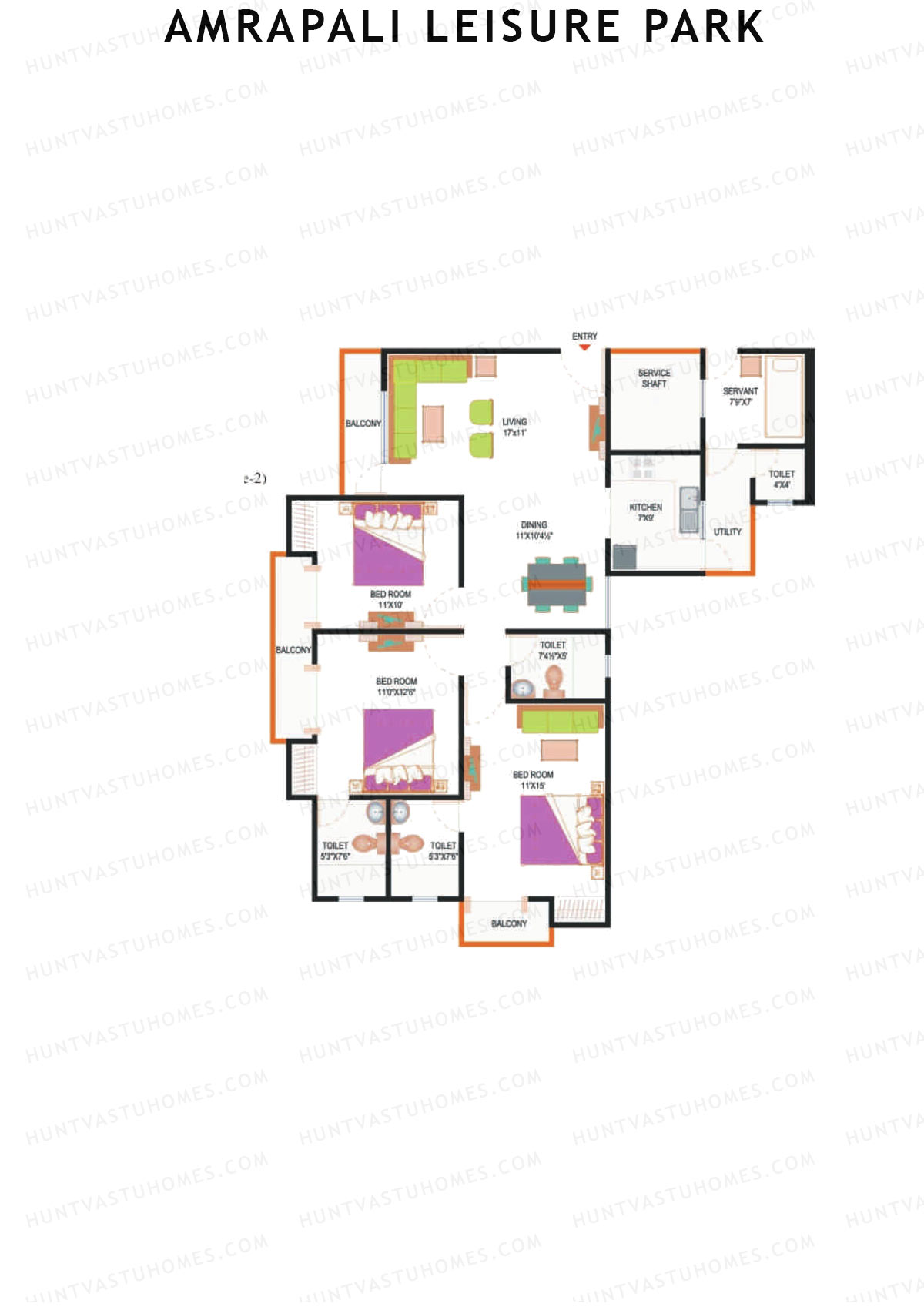 Amrapali Leisure Park, Tower F1, Unit 4 (Type 2), 3BHK, Super Area 1650   sq ft 
