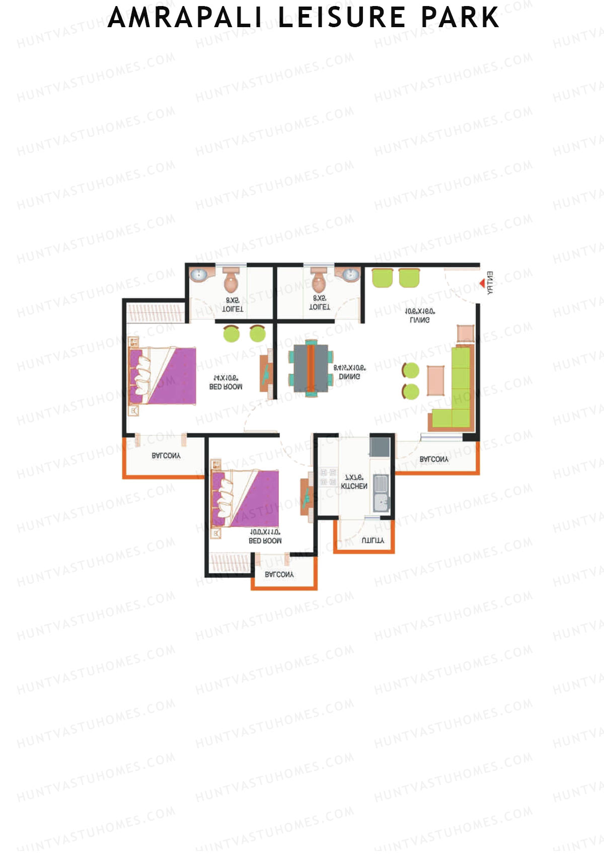 Amrapali Leisure Park, Tower F2, Unit 3, 2BHK, Super Area 1075   sq ft 