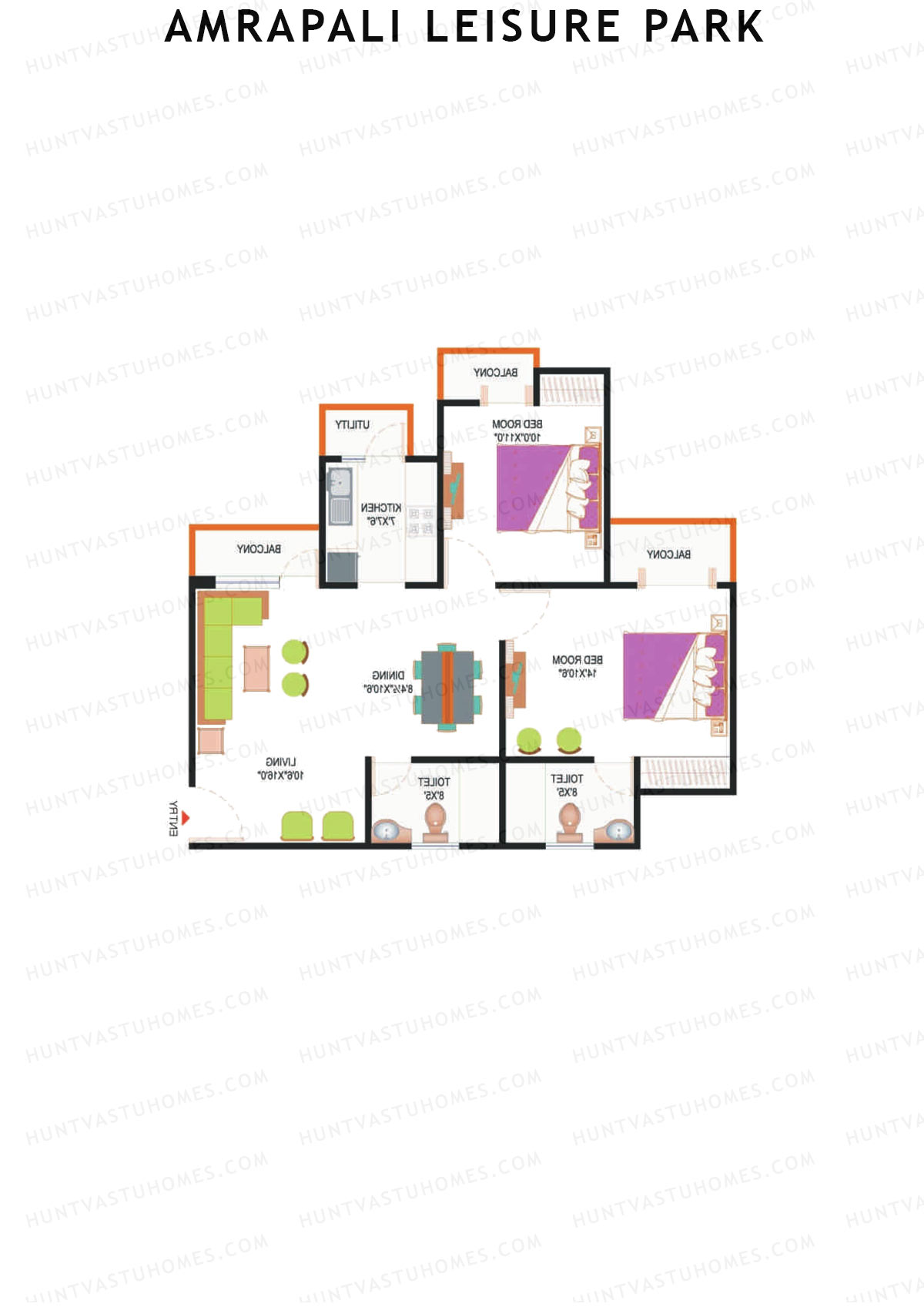 Amrapali Leisure Park, Tower F2, Unit 6, 2BHK, Super Area 1075   sq ft 
