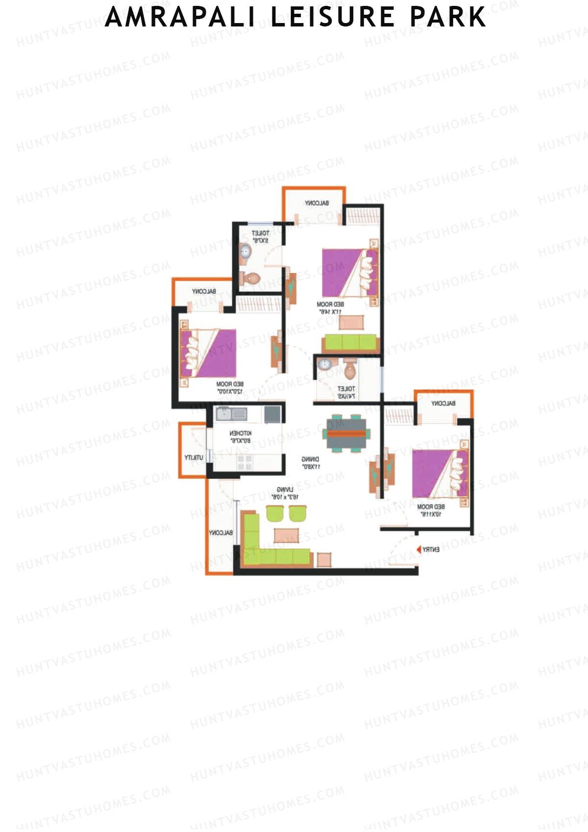 Amrapali Leisure Park, Tower F3, Unit 1, 3BHK, Super Area 1380   sq ft 