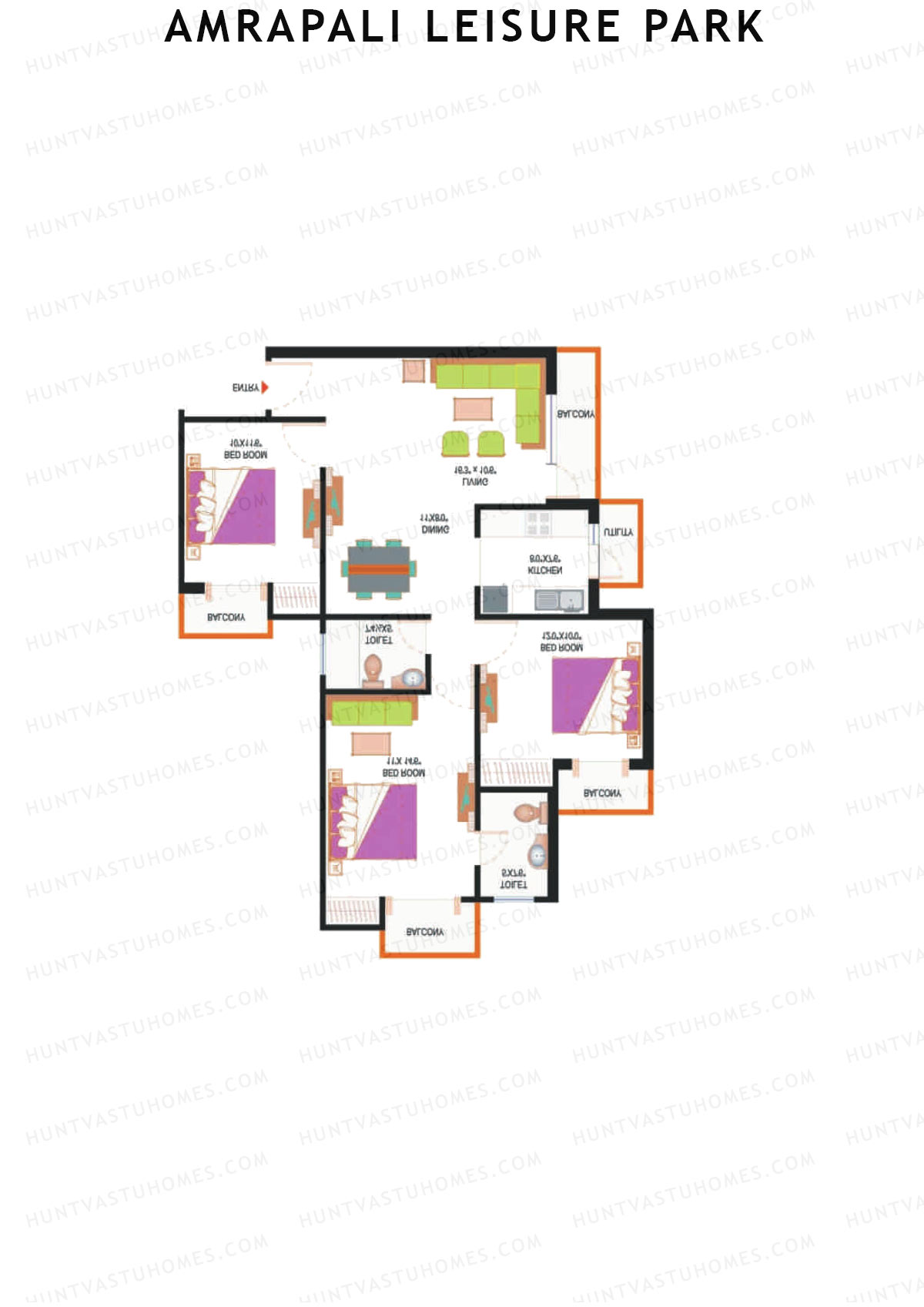 Amrapali Leisure Park, Tower F3, Unit 4, 3BHK, Super Area 1380   sq ft 