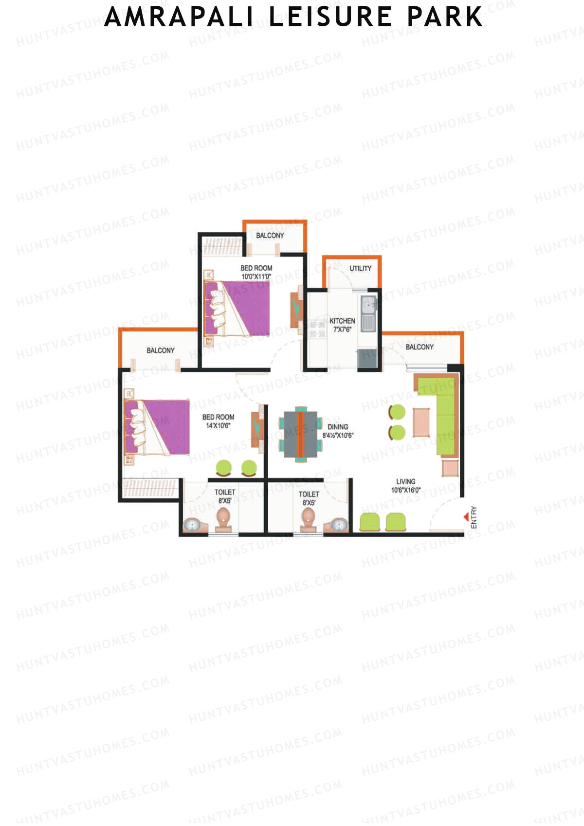 Amrapali Leisure Park, Tower F3, Unit 6, 2BHK, Super Area 1075   sq ft 
