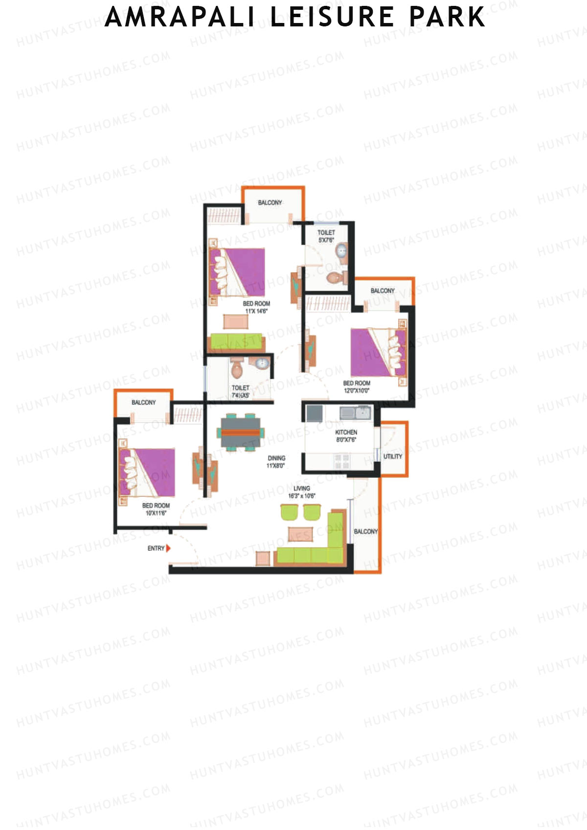 Amrapali Leisure Park, Tower F4, Unit 1, 3BHK, Super Area 1380   sq ft 