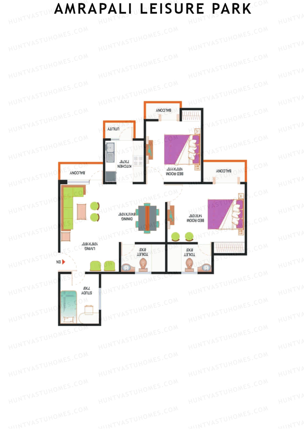 Amrapali Leisure Park, Tower F5, Unit 2, 2BHK, Super Area 1175   sq ft 