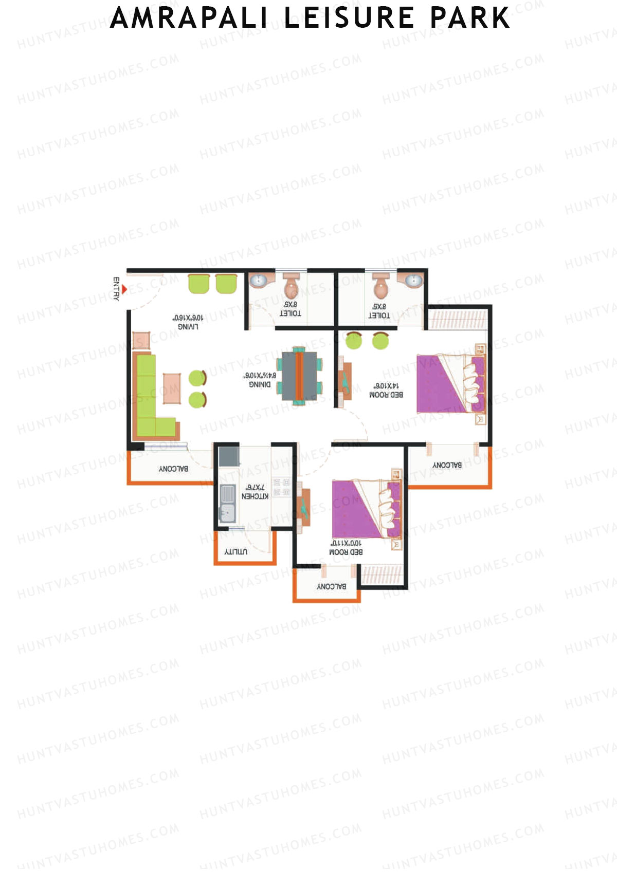 Amrapali Leisure Park, Tower F5, Unit 3, 2BHK, Super Area 1075   sq ft 