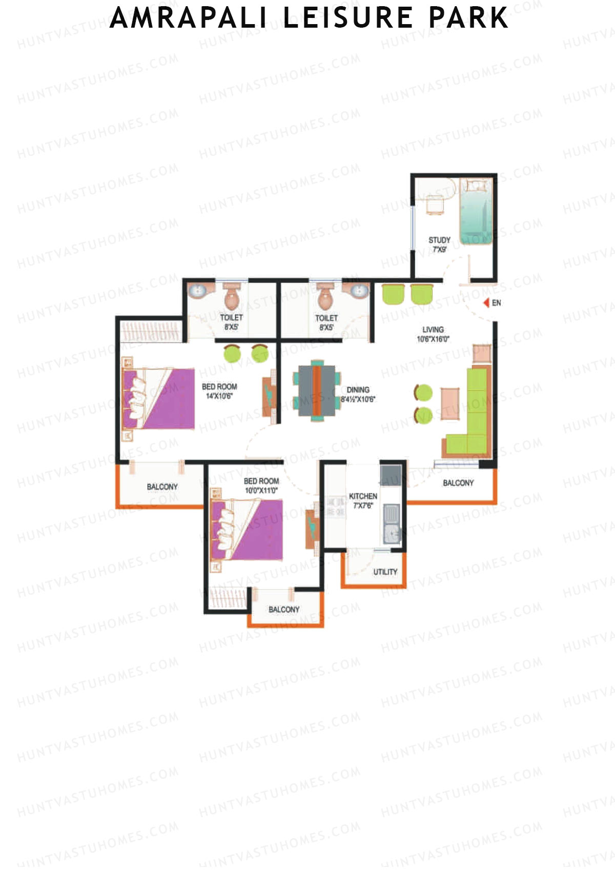 Amrapali Leisure Park, Tower F5, Unit 5, 2BHK, Super Area 1175   sq ft 