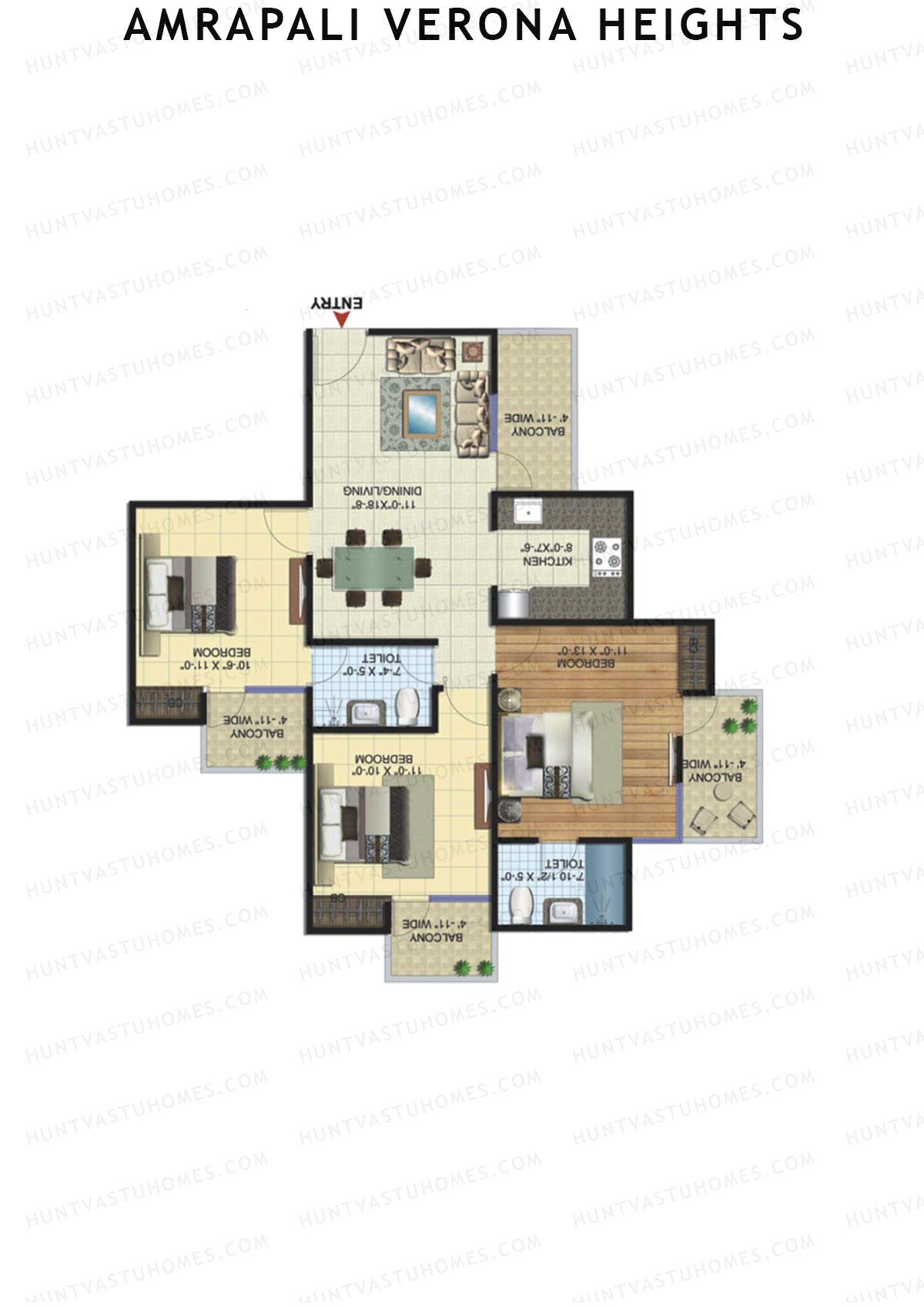 Amrapali Verona Heights Tower G Unit 3 (Type 2) Floor Plan